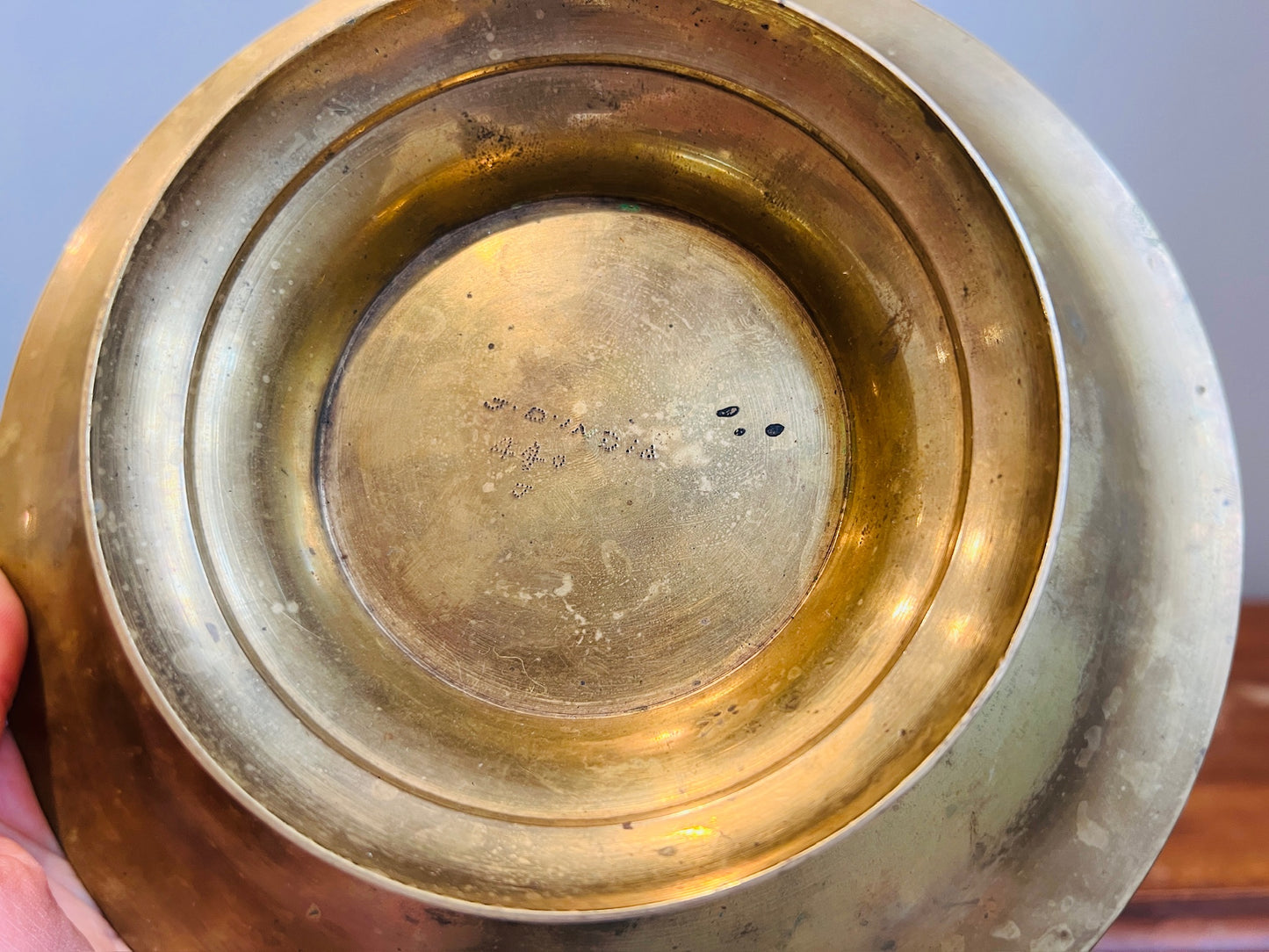 Vintage 1950s Brass Etched Pedestal Bowl