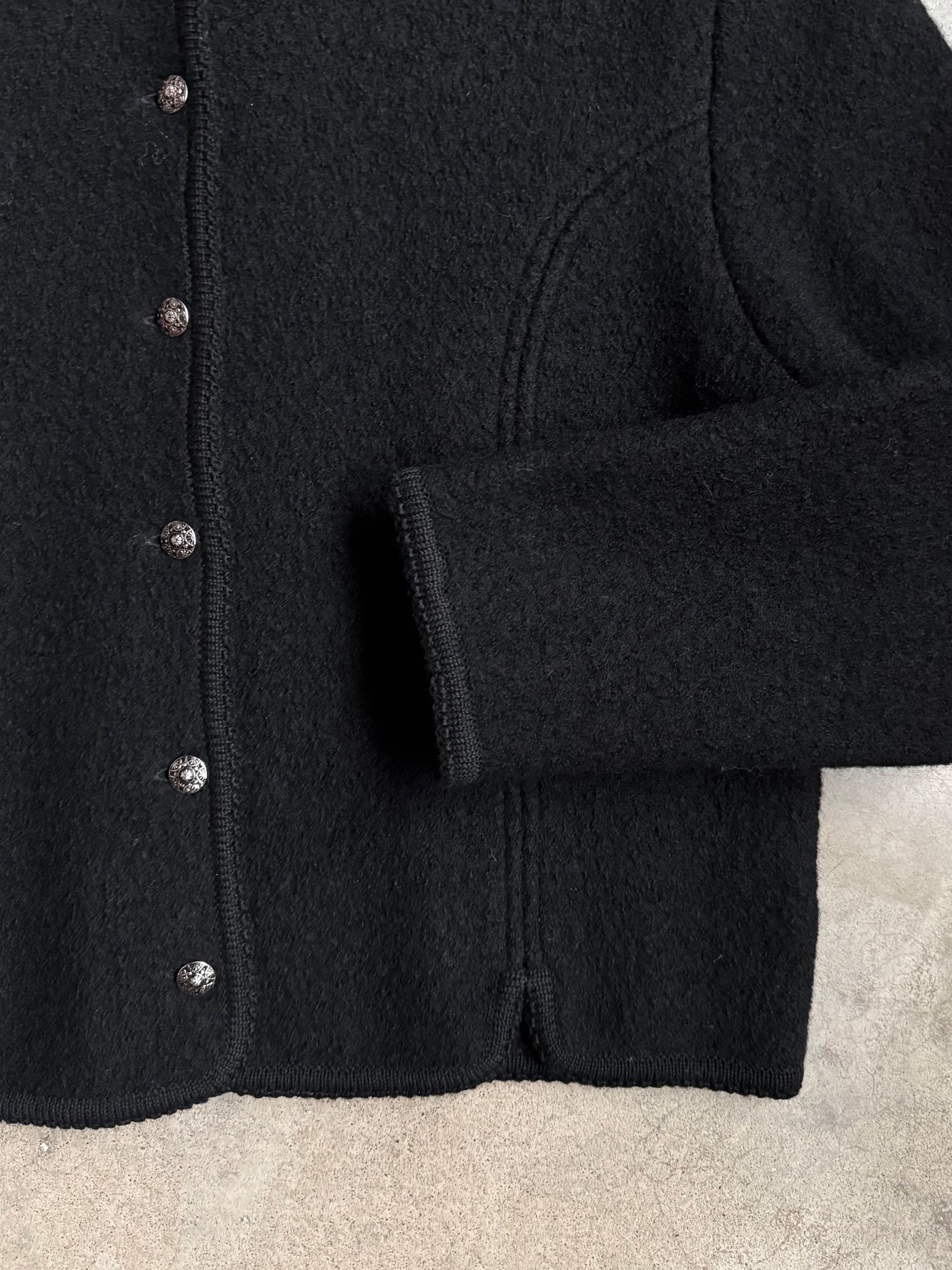 Vintage 1980s Black Wool Buttoned Short Jacket | Large