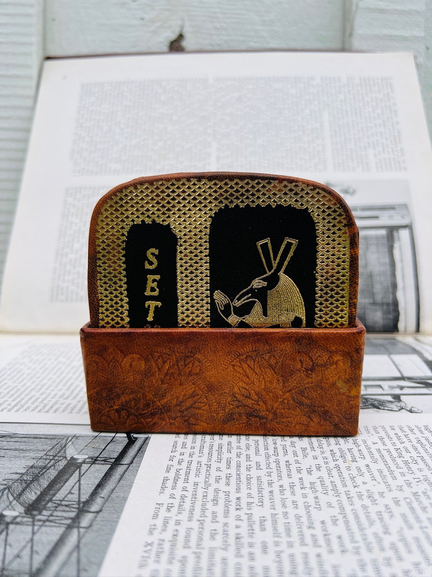 Vintage 1980s Egyptian God Leather Coaster Set
