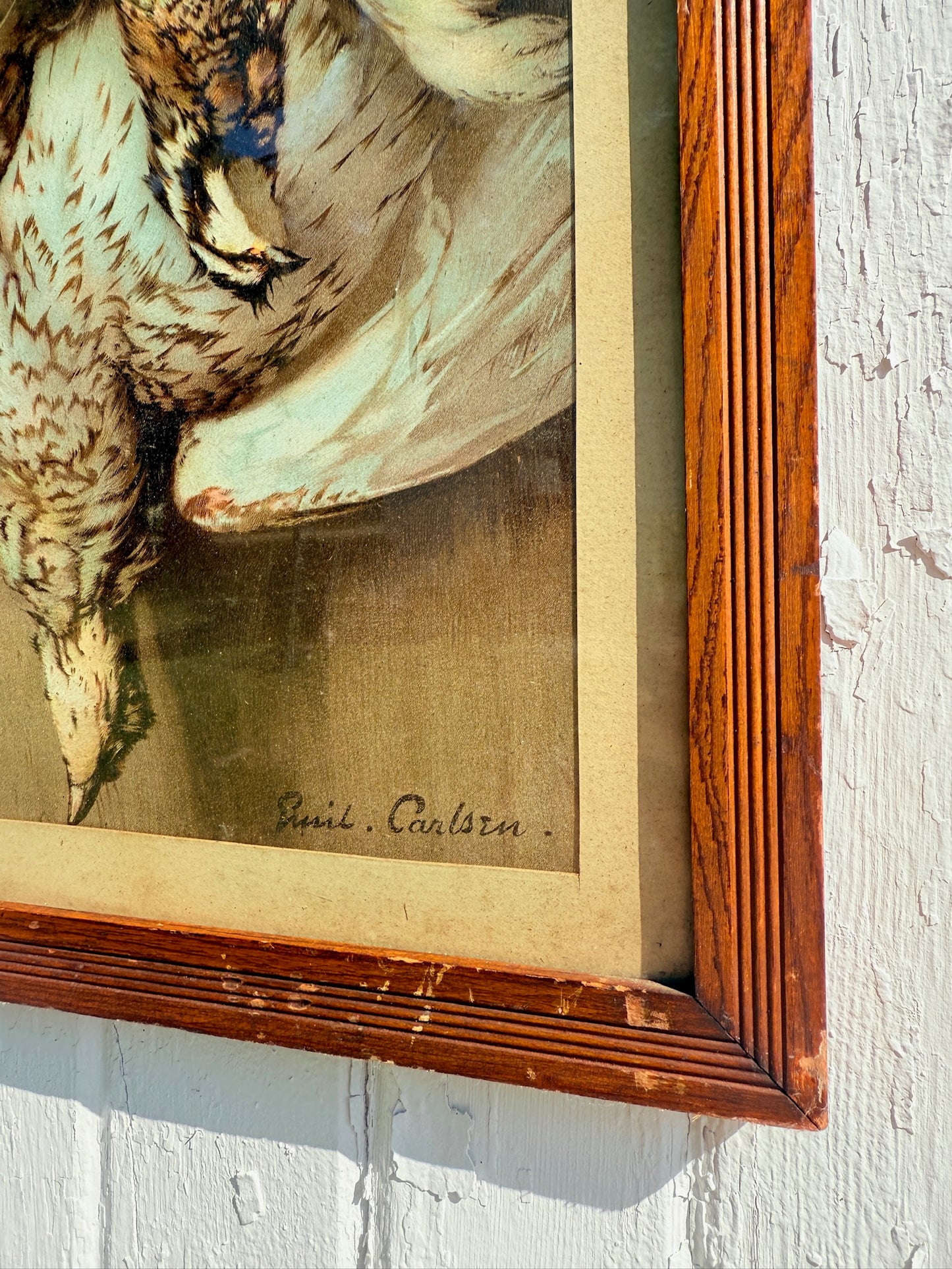 Antique Framed "Hanging Game" Carlsen Print Art