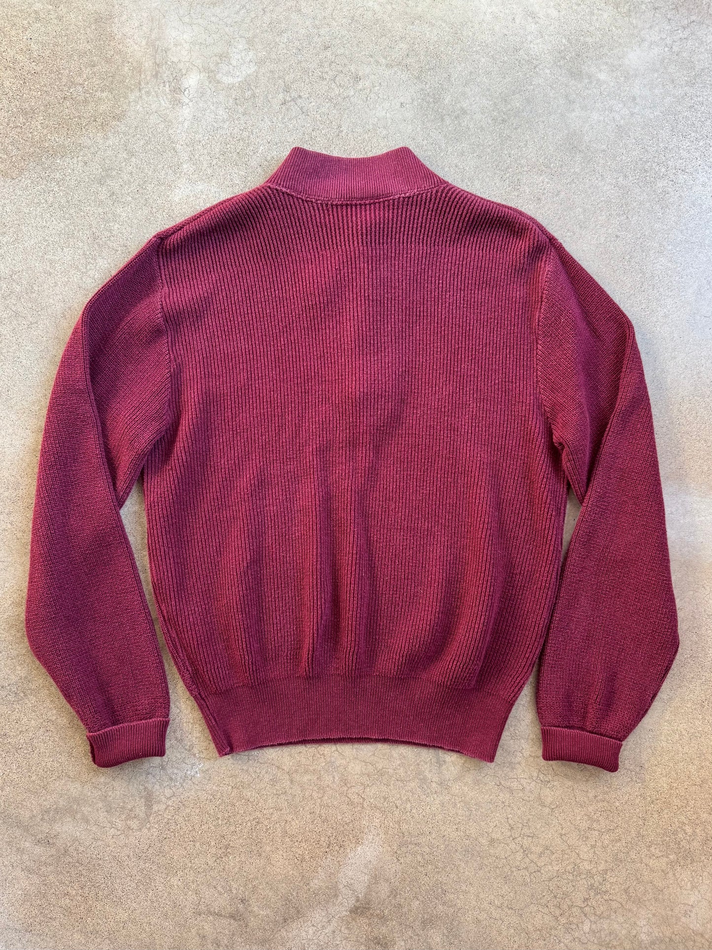 Vintage 1960s Castle Square Burgundy Cotton Henley Sweater | Large