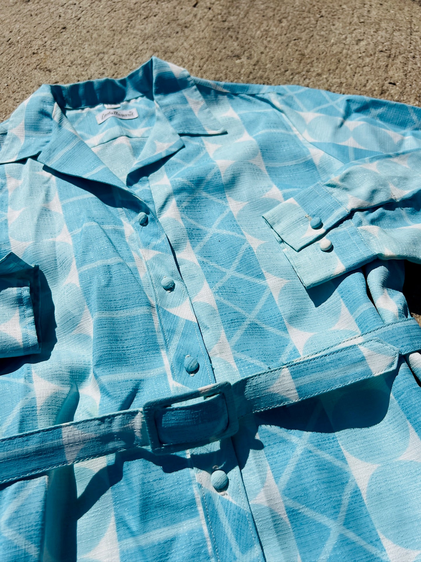 Vintage 1960s Lady Bayard Blue Belted Shirt Dress | Medium