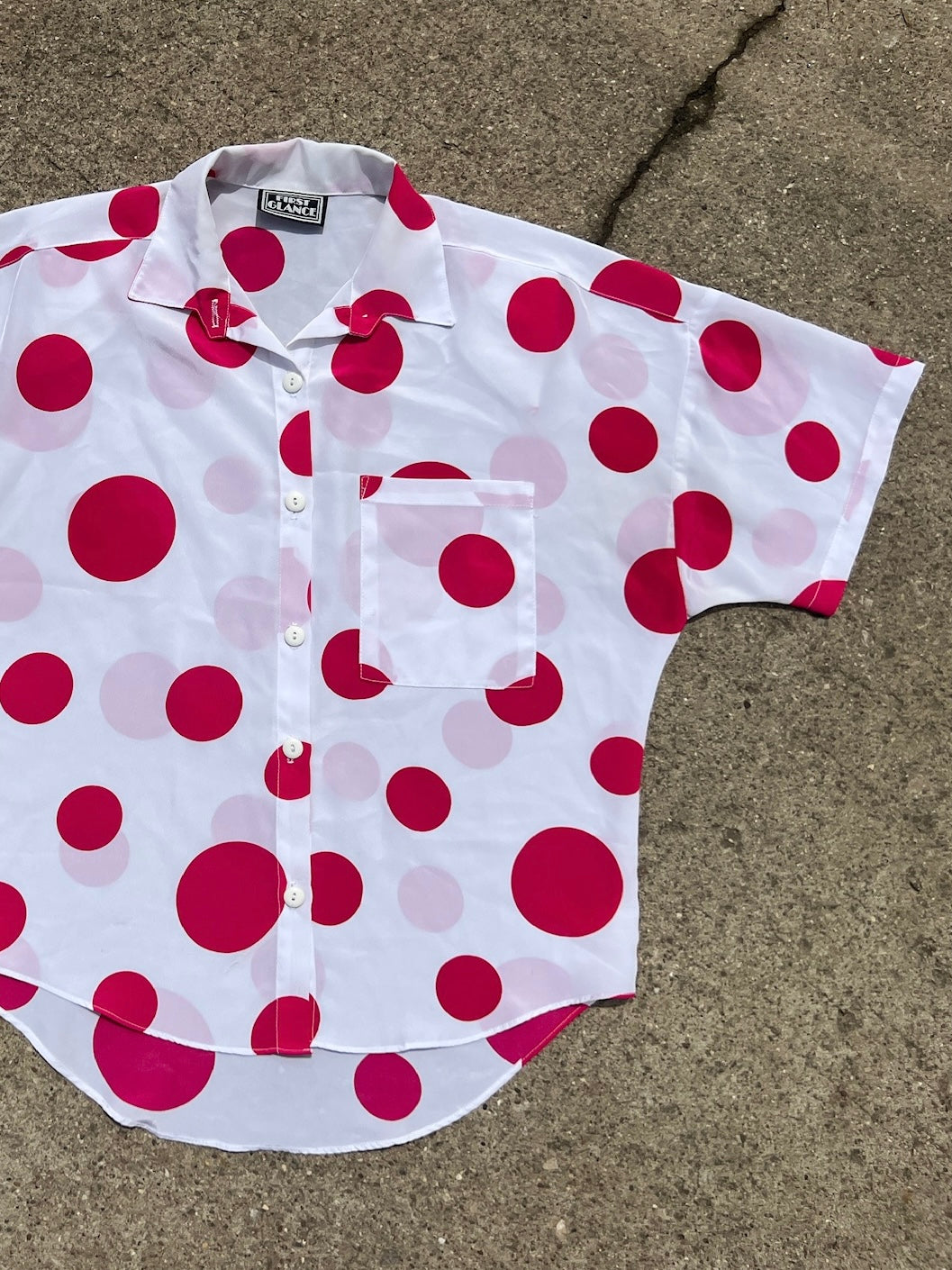 Vintage 1980s Pink Polka Dot Short Sleeve Blouse | M/L