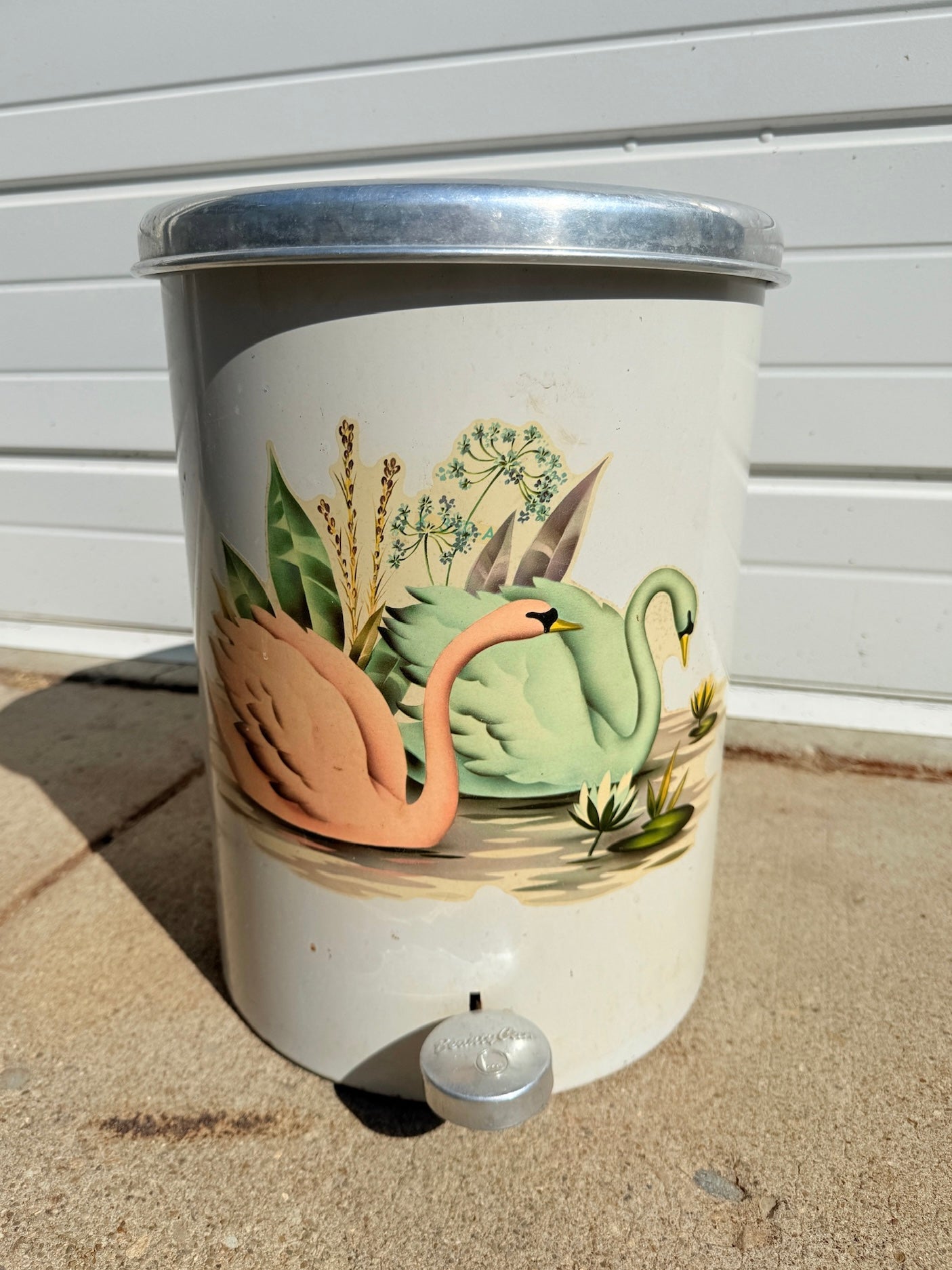 Vintage 1940s Beauty Can "Swan" Tin Trash Can