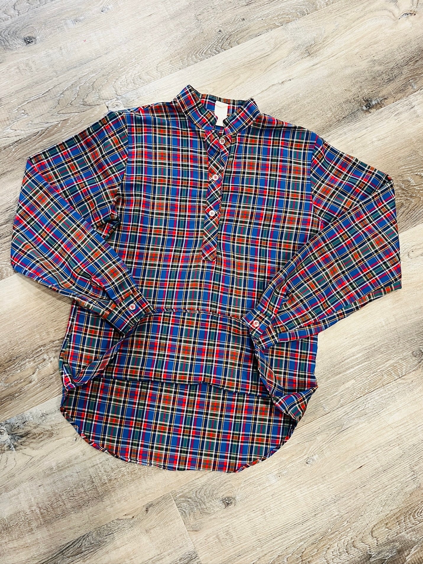 Vintage 1970s Laura Mae Plaid Long Sleeve Blouse | S/M