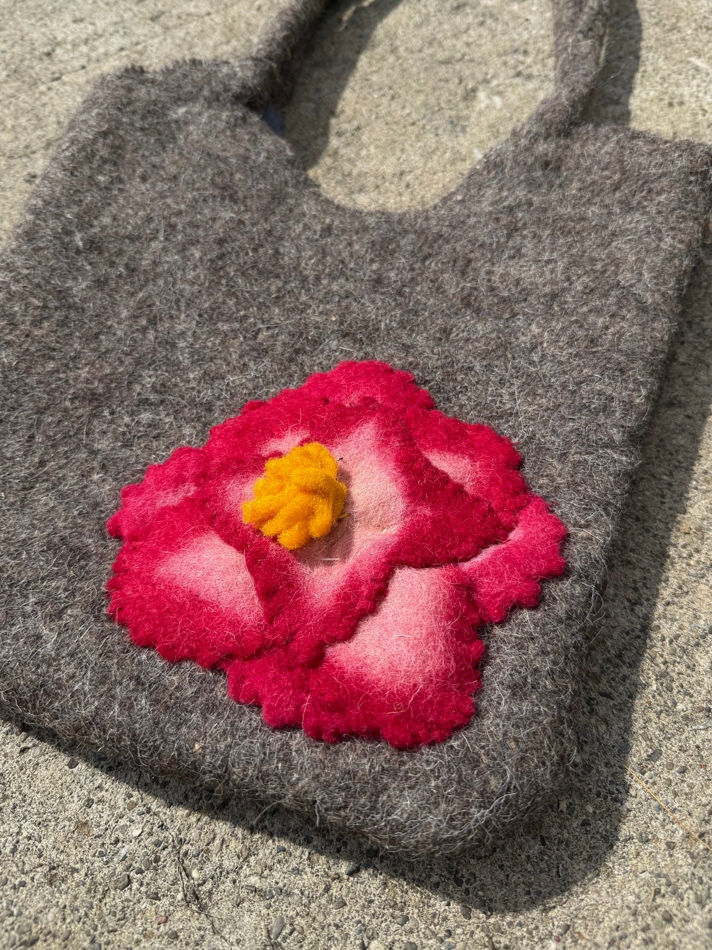 Vintage 1990s Wool Felted Peony Floral Shoulder Bag