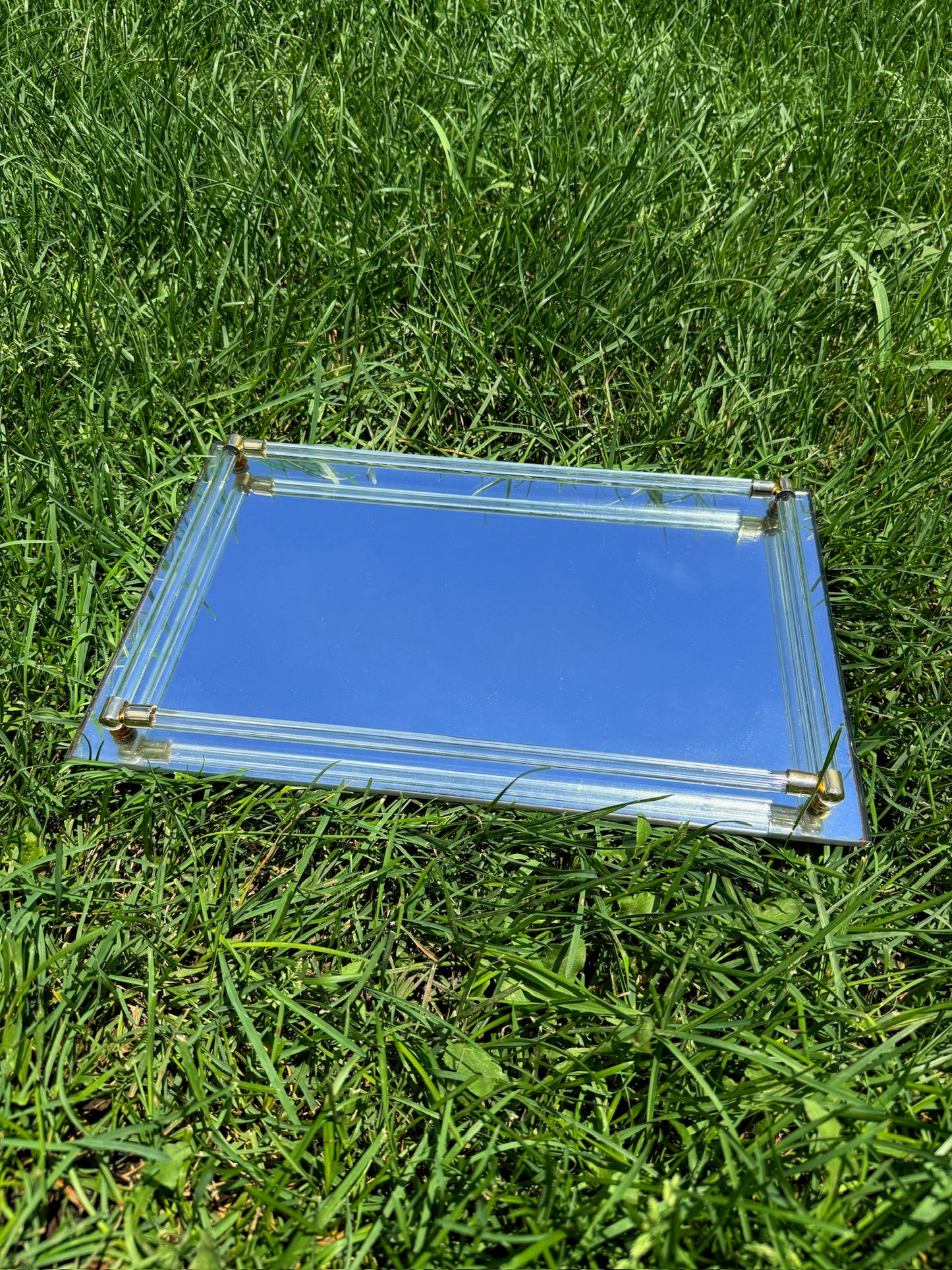 Vintage 1970s Rectangular Glass Mirrored Vanity Tray