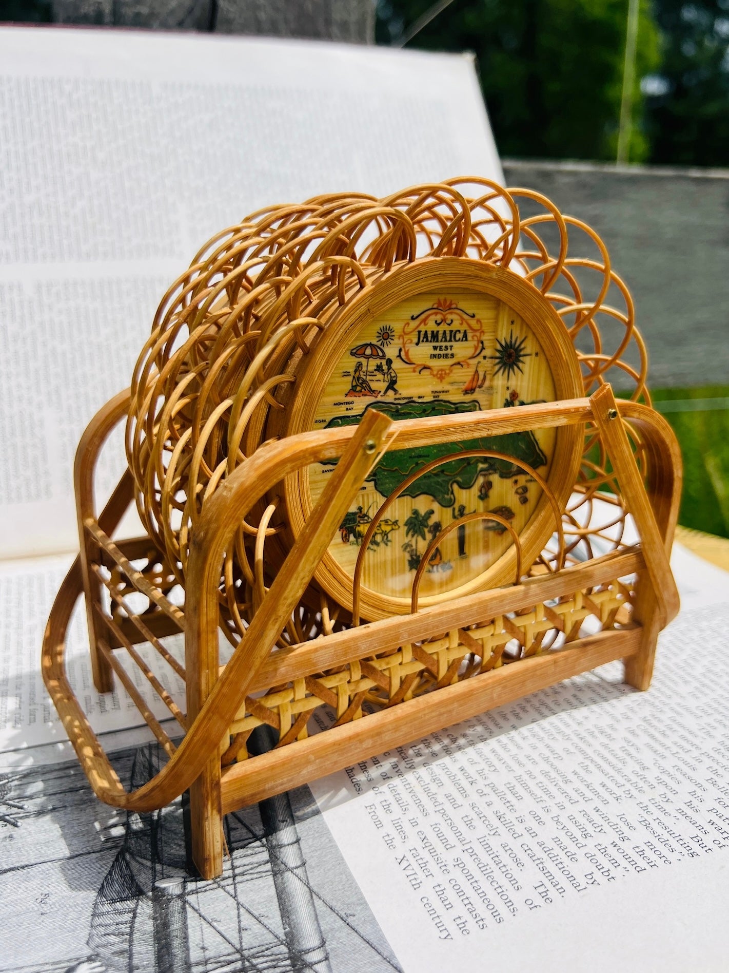 Vintage 1950s Jamaica West Indies Rattan Coaster Set