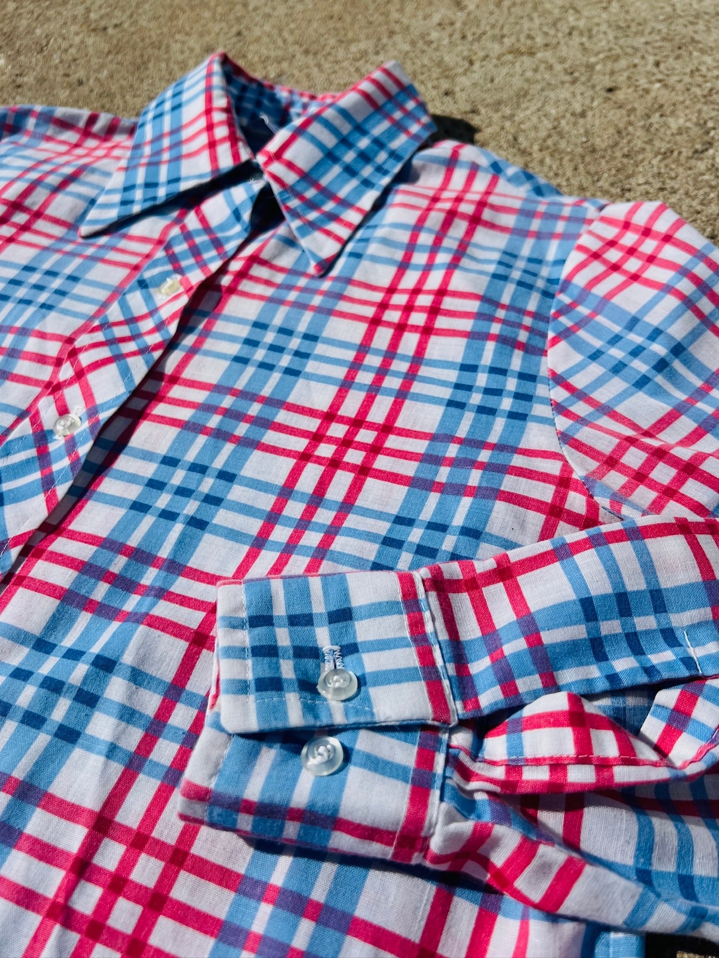 Vintage Sears Red & Blue Plaid Button-Up Shirt | Small