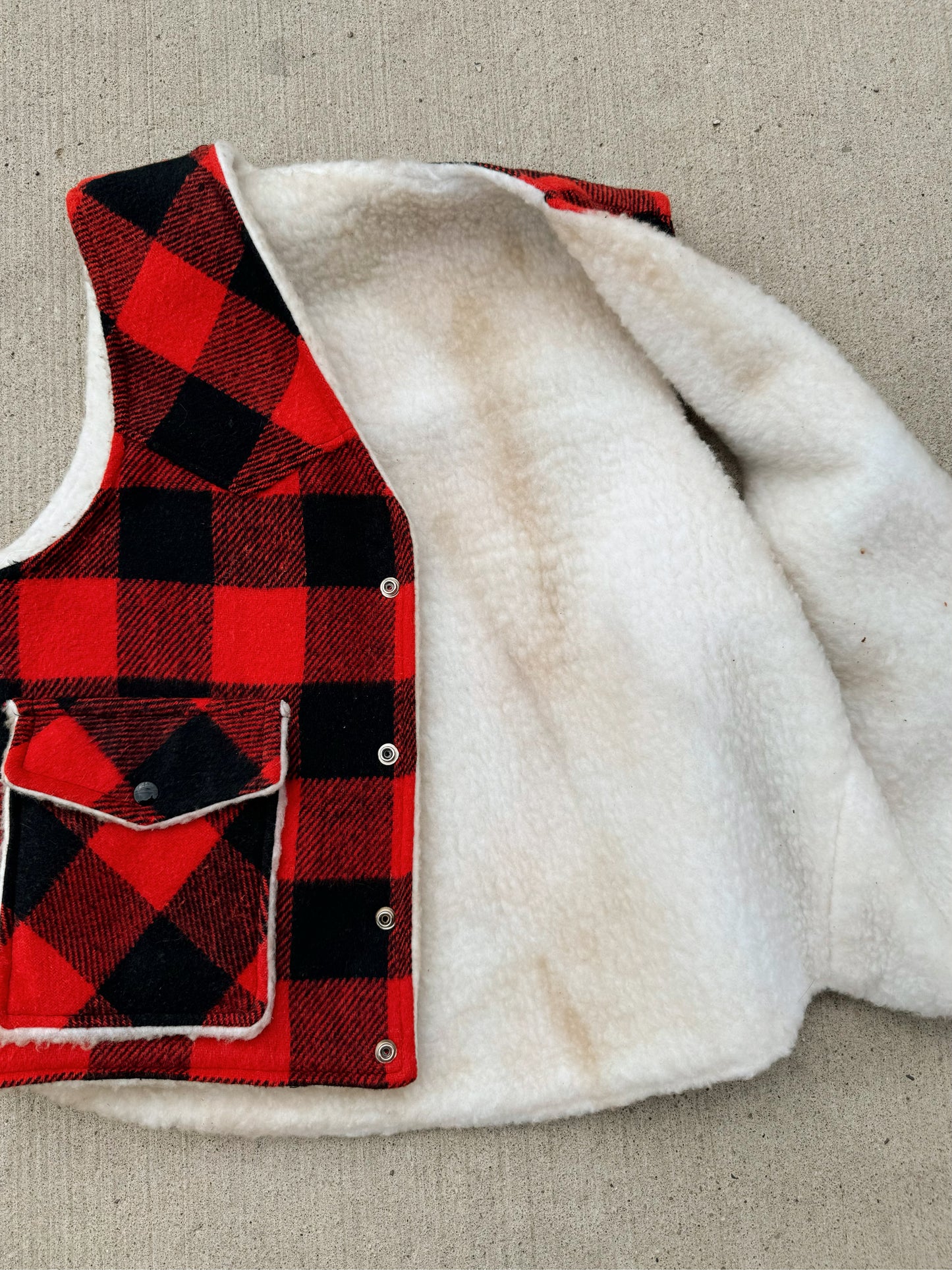Vintage Weatherguard Red Buffalo Plaid Sherpa Lined Vest | Large