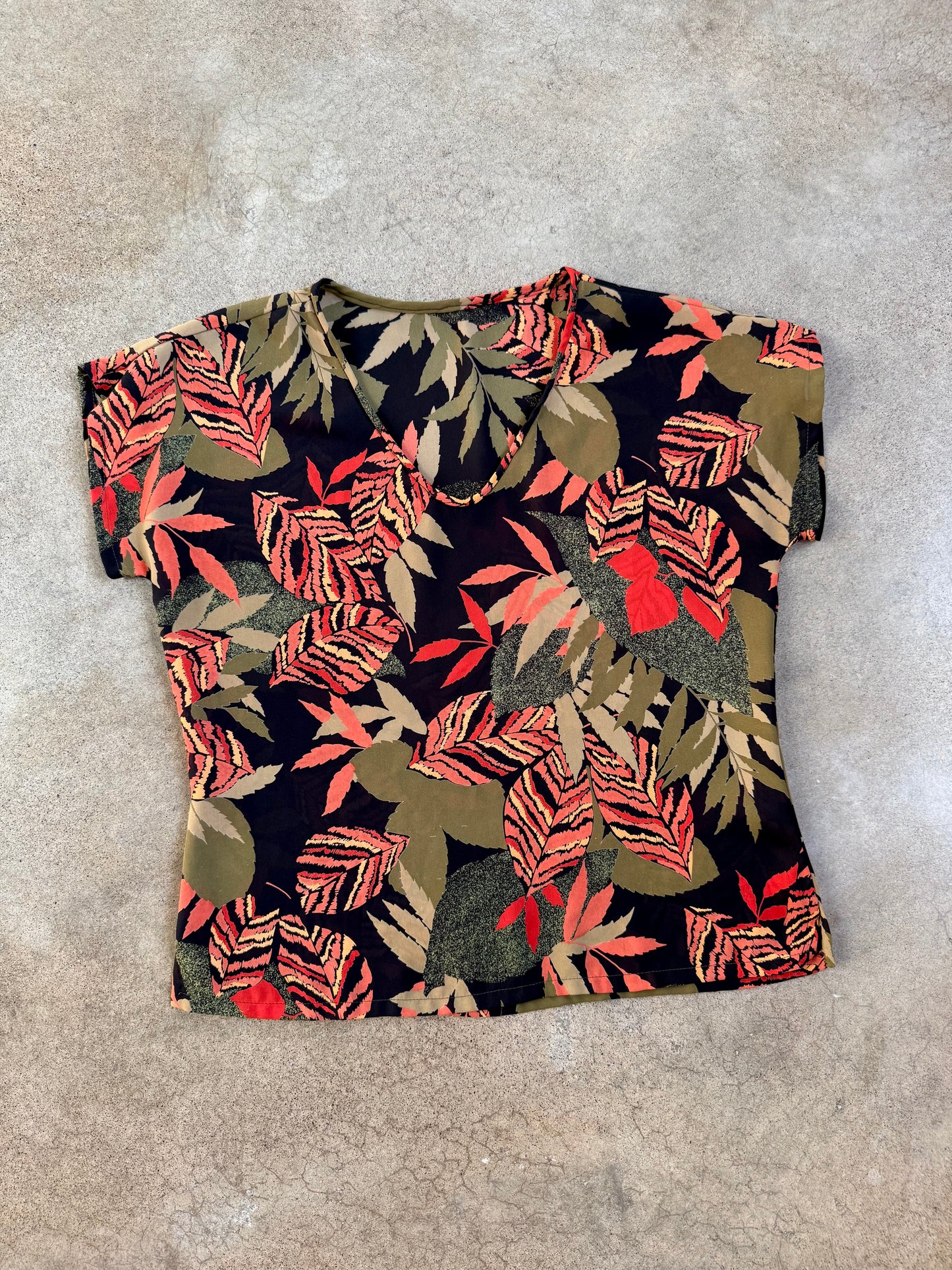 Vintage 1980s Richtone NY Tropical Leaf Print Two-Piece Set | S/M