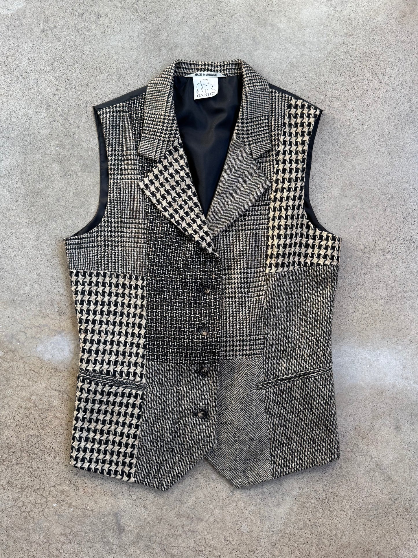 Vintage 1990s Gantos Neutral Woven Patchwork Wool-Blend Vest | Small