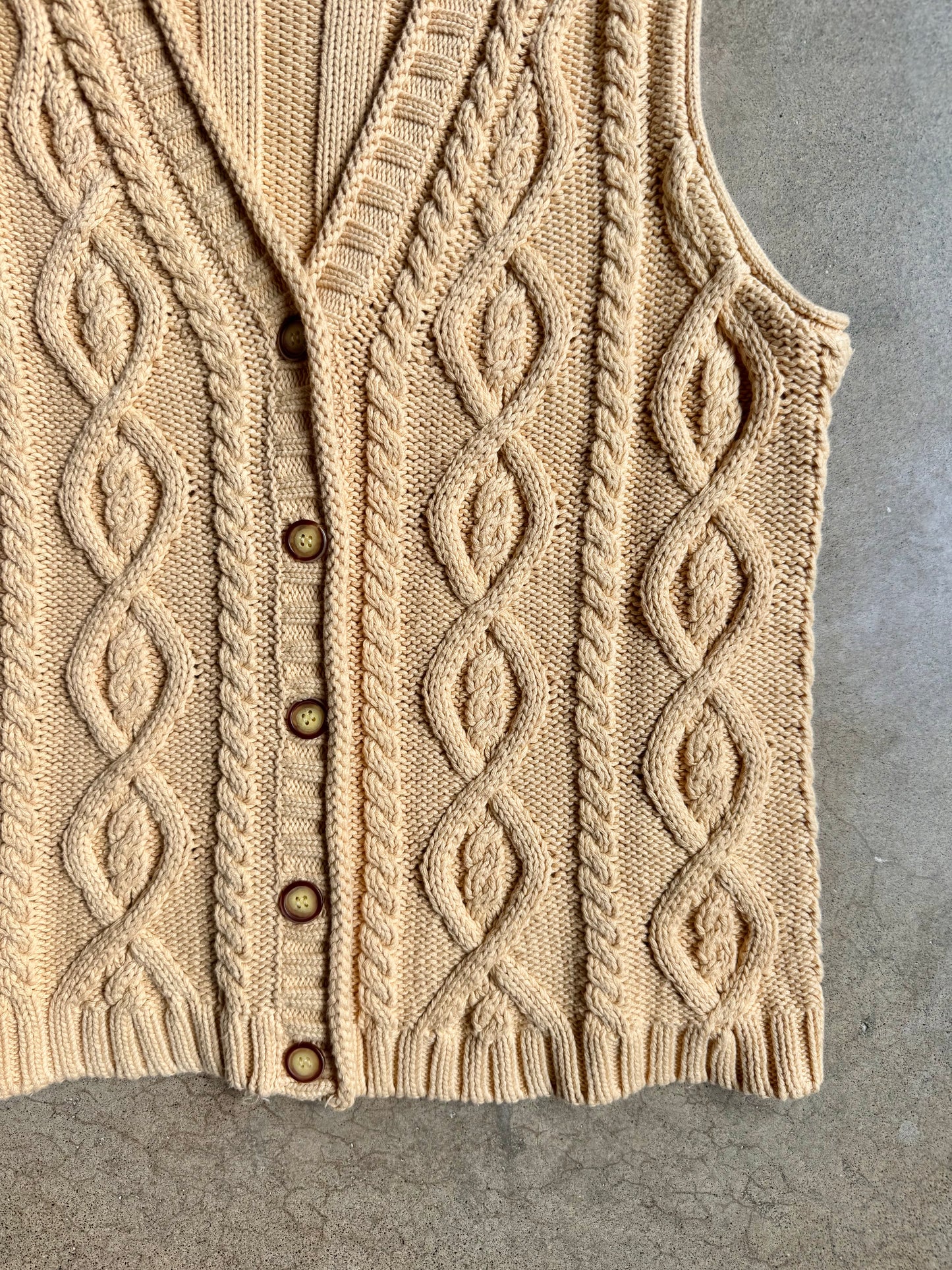 Vintage 1990s Eddie Bauer Yellow Cotton Cable-Knit Sweater Vest | Medium