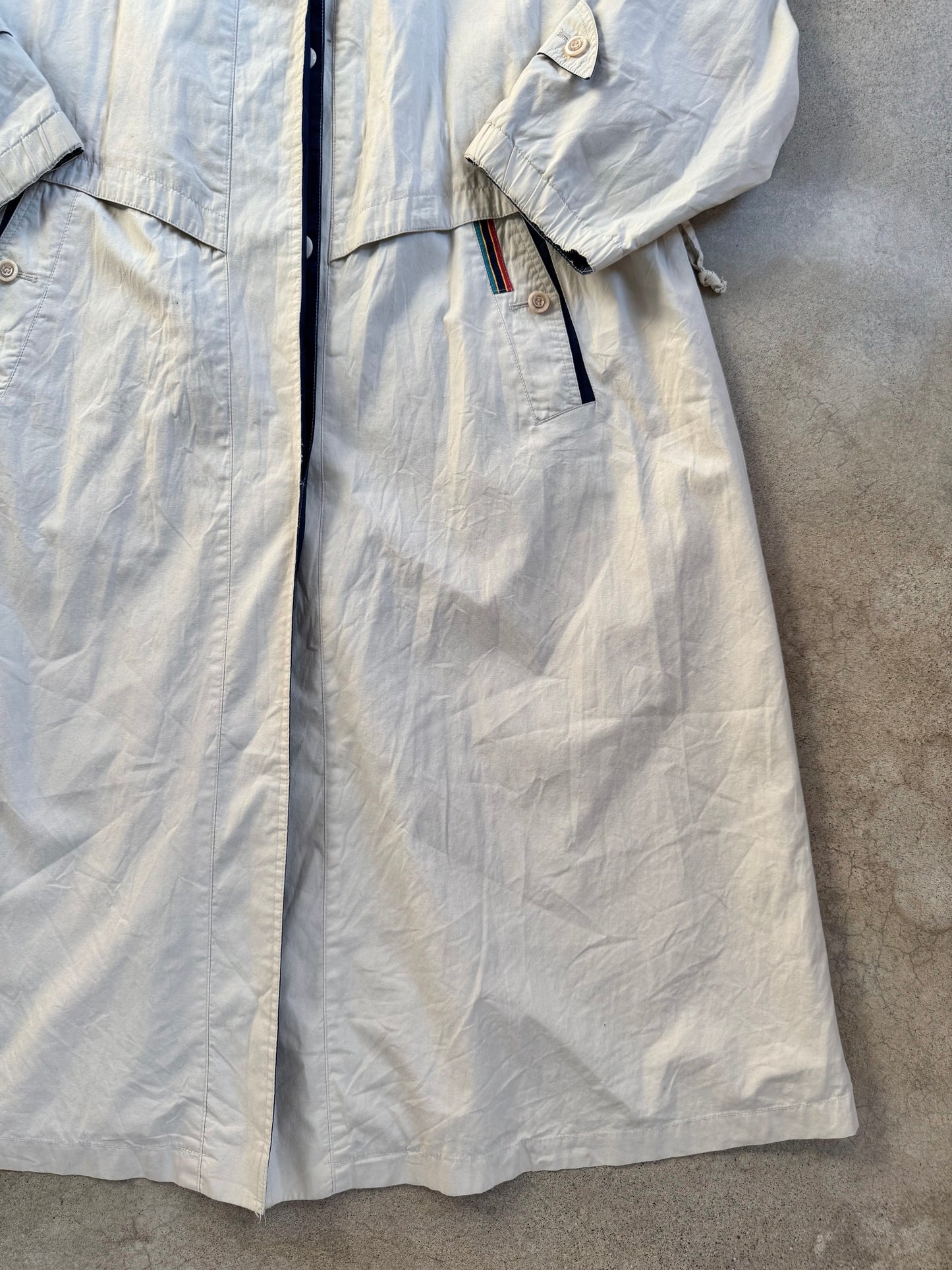Vintage 1990s Maggie Lawrence Contrast Collar Cotton Trench Coat | Large