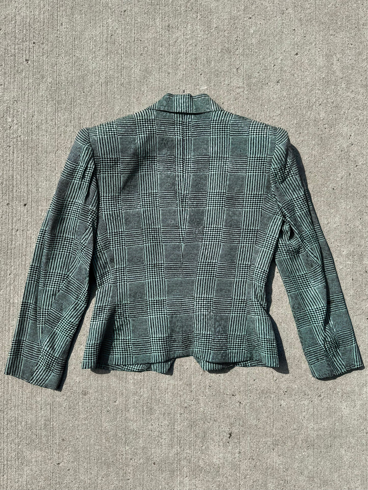 Vintage 1980s Teri Jon Mint Green Patterned Silk Blazer | Small