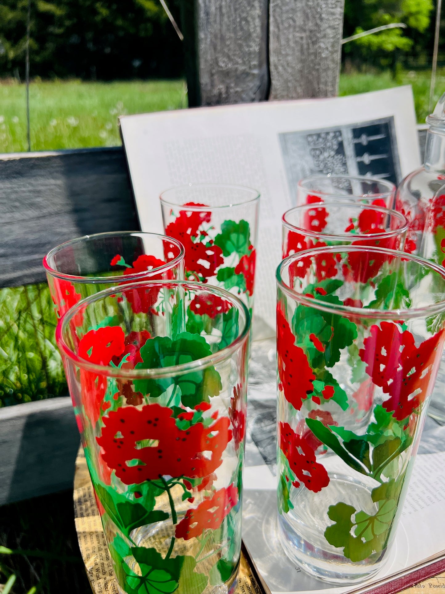 Vintage 1960s Avon "Summer Fantasy" Red Geranium Pitcher & Tumbler Set