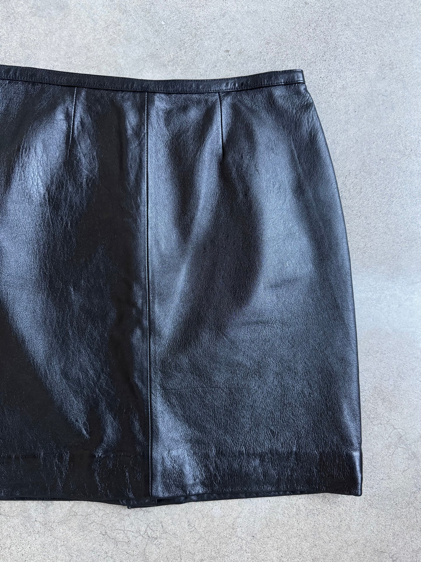 Vintage 1990s Mixit Black Leather Mini Skirt | Waist 30”
