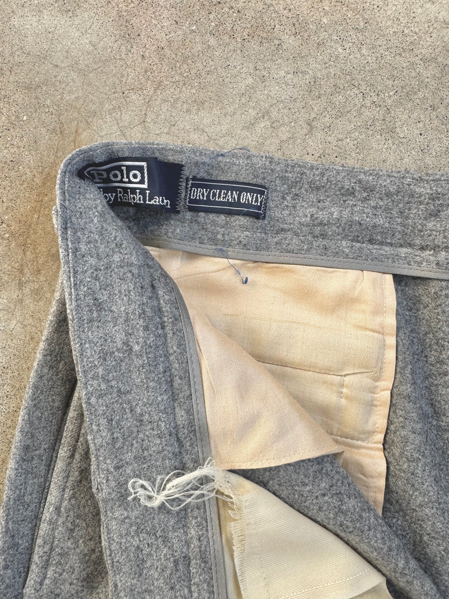 Vintage 1980s Polo Ralph Lauren Grey Wool Cuffed Trousers | Waist 36”