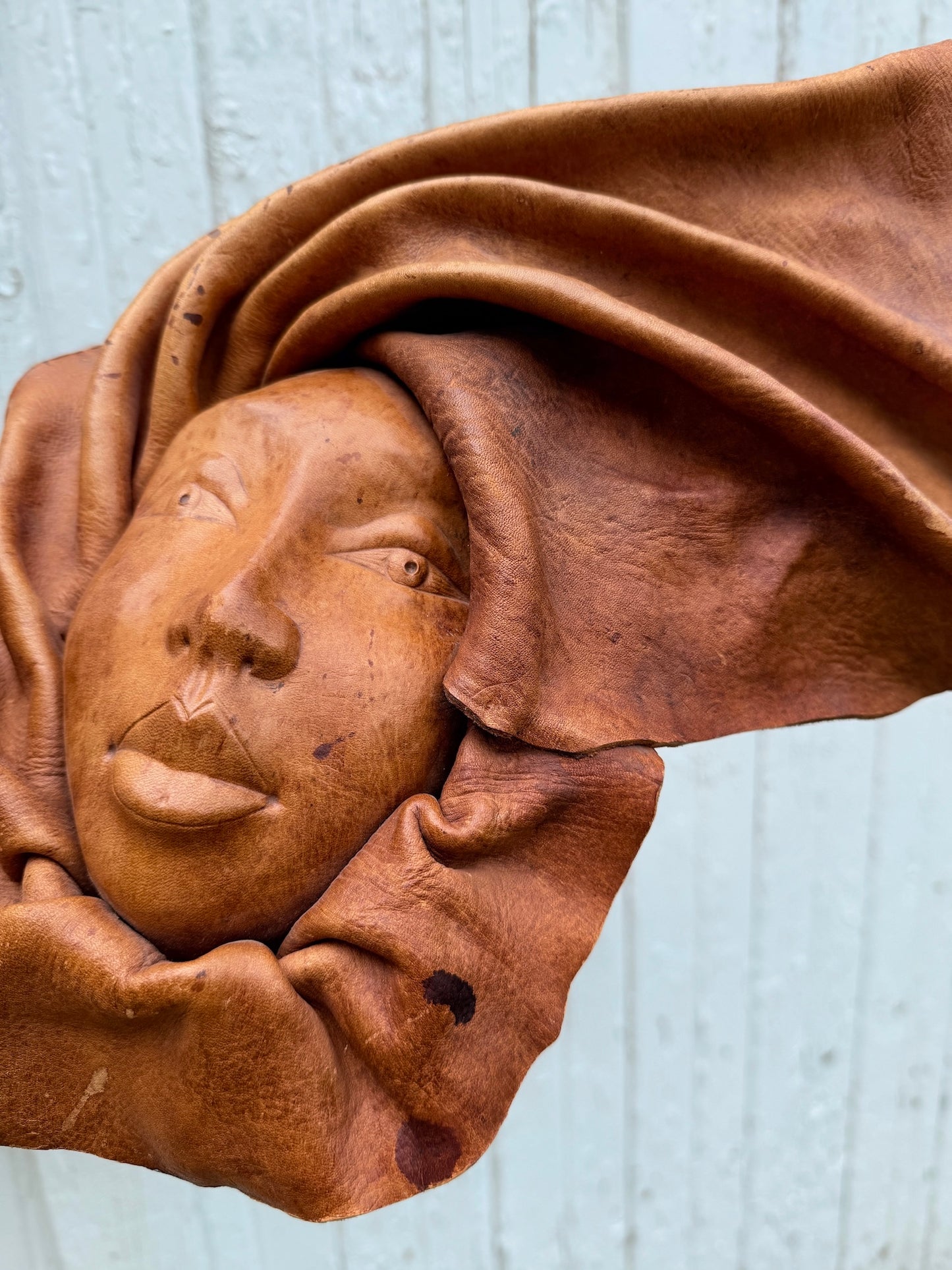 Vintage 1960s Molded Leather Face Mask Wall Hanging