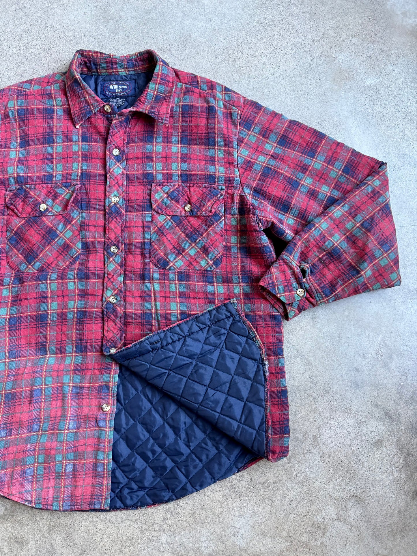 Vintage 1980s Williams Bay Red Plaid Insulated Flannel Shirt Jacket | XL