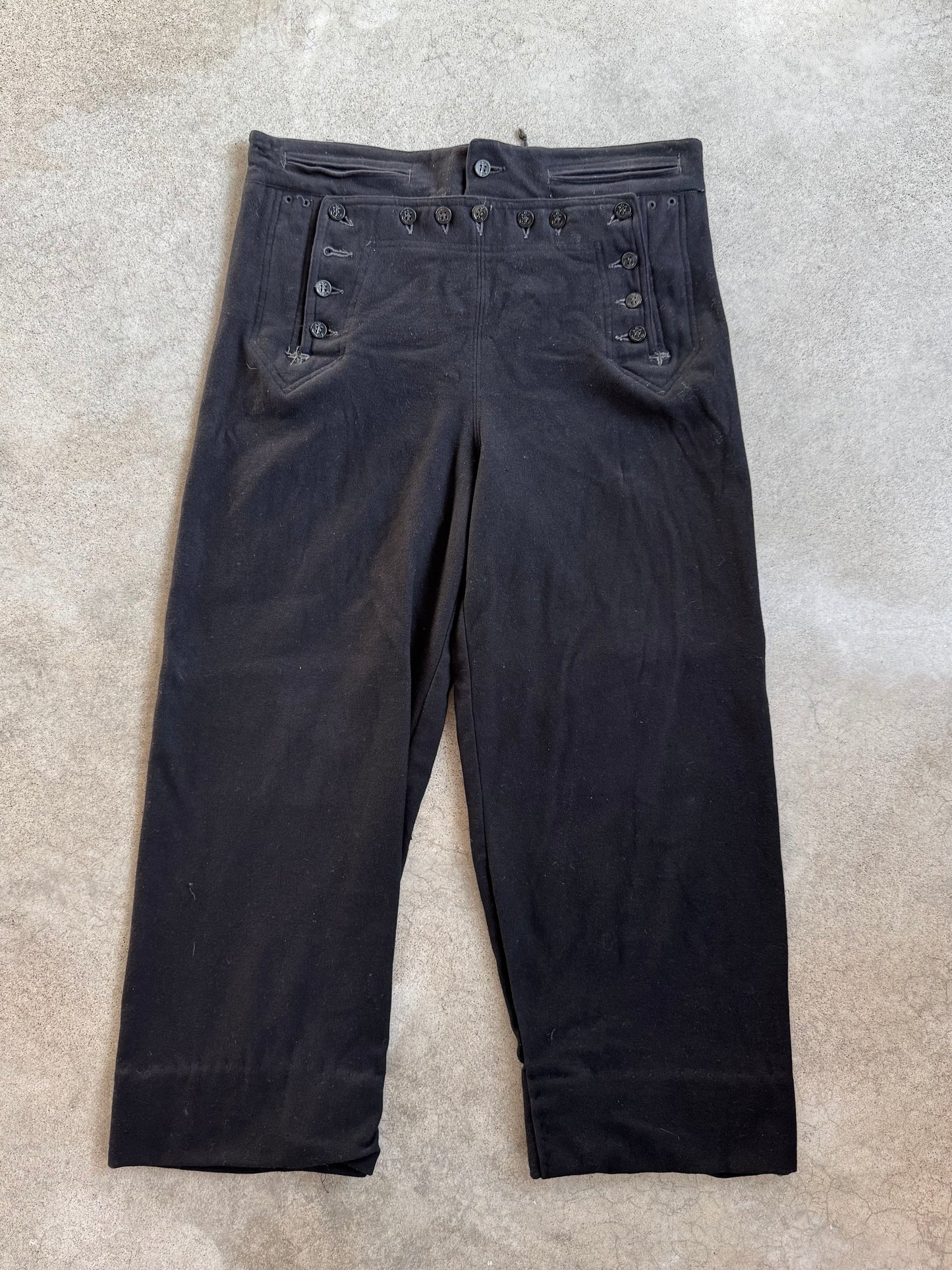 Vintage 1950s Military Issue Coast Guard Black Wool Sailor Pants | Large