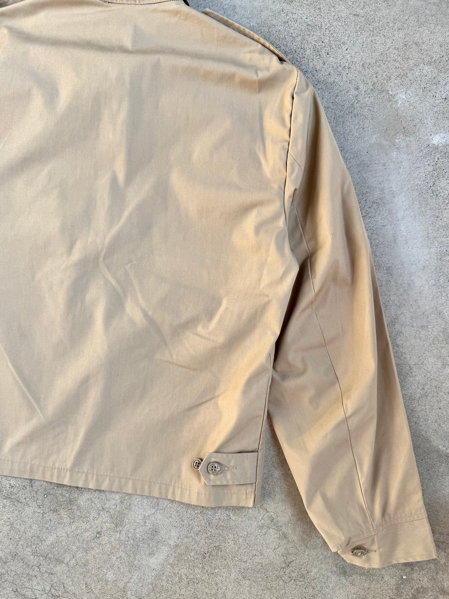 Vintage 1970s Creighton U.S. Navy Tan Zip-Up Windbreaker Jacket w/ Letterman Patch | Medium