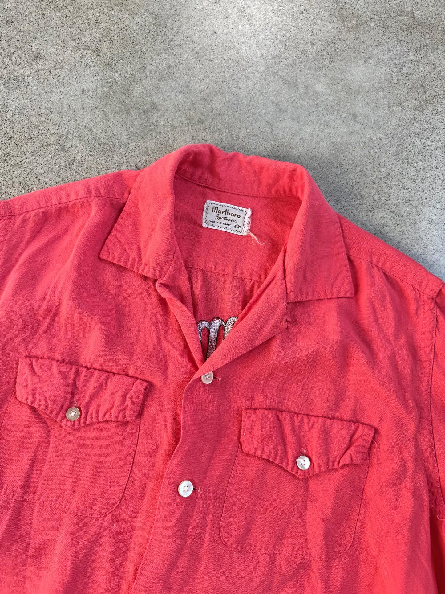 Vintage 1950s Marlboro Sportswear "Lou Meliska Pontiac" Chainstitch Embroidered Shirt | Large