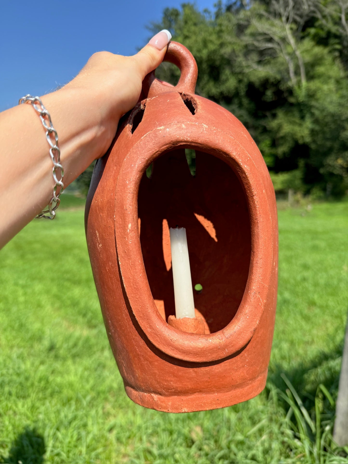 Vintage 1950s Terracotta Mexican Pottery Candle Lantern