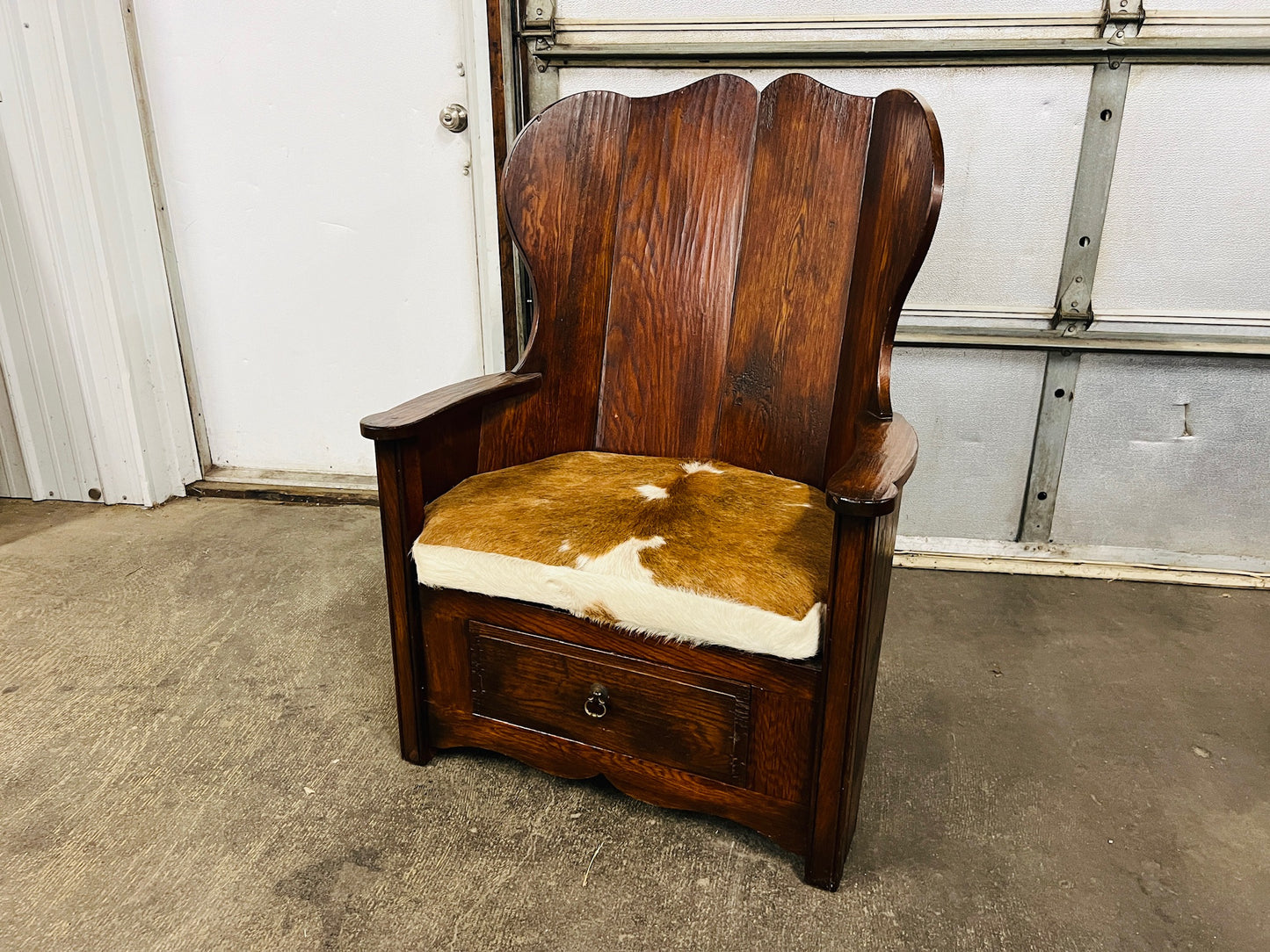 Vintage Ralph Lauren Solid Oak Scottish Shepherd's Sheering Chair w/ Drawer
