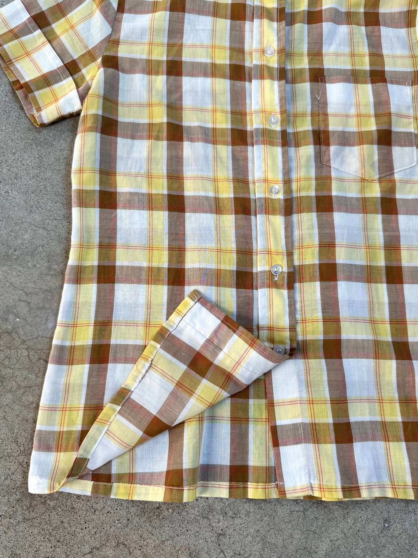 Vintage 1950s Felice Yellow Plaid Short Sleeve Blouse | S/M
