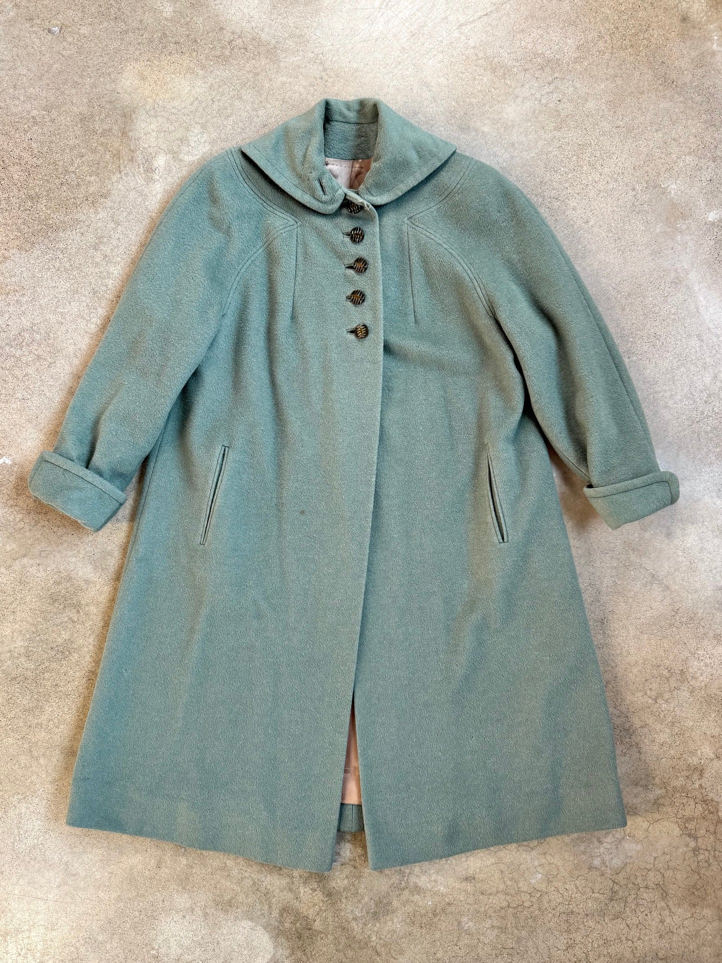Vintage 1940s Miss Mode Mint Green Wool Swing Coat | Medium