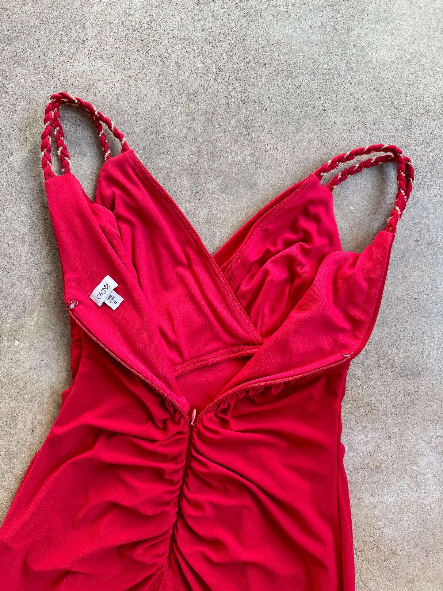 Vintage 1990s Cache Red Ruched Bodycon Formal Mini Dress | Small
