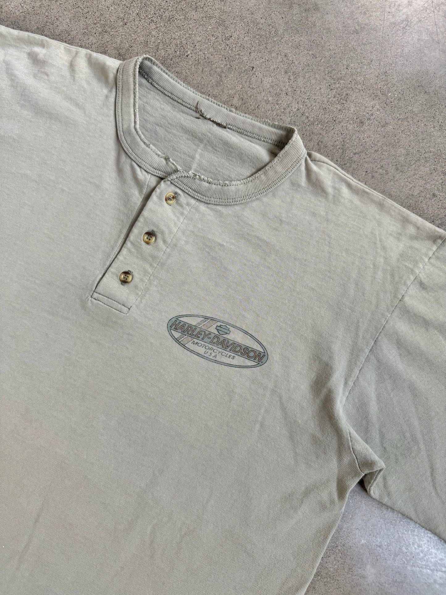 Vintage 1980s Monadnock Harley Davidson Short Sleeve Henley Tee | Large