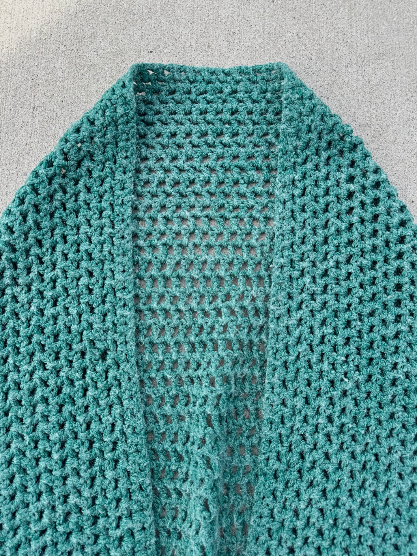 Vintage Handmade Green Crochet Shawl