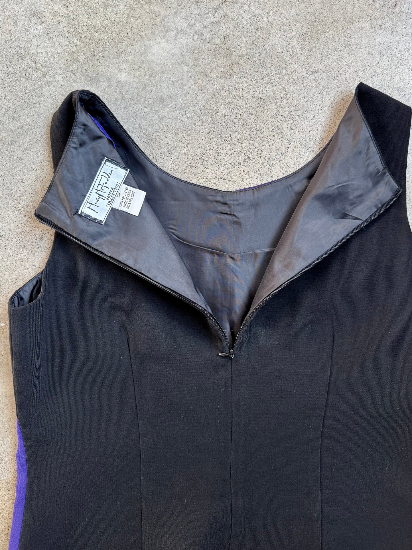 Vintage 1990s Mary McFadden Black & Purple Color Block Tank Top | Medium