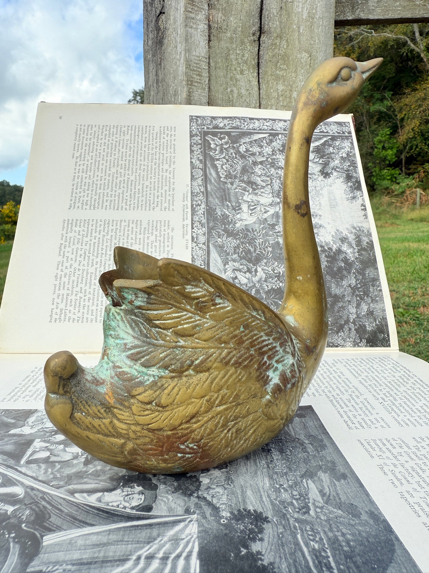 Vintage 1950s Solid Brass Swan Planter
