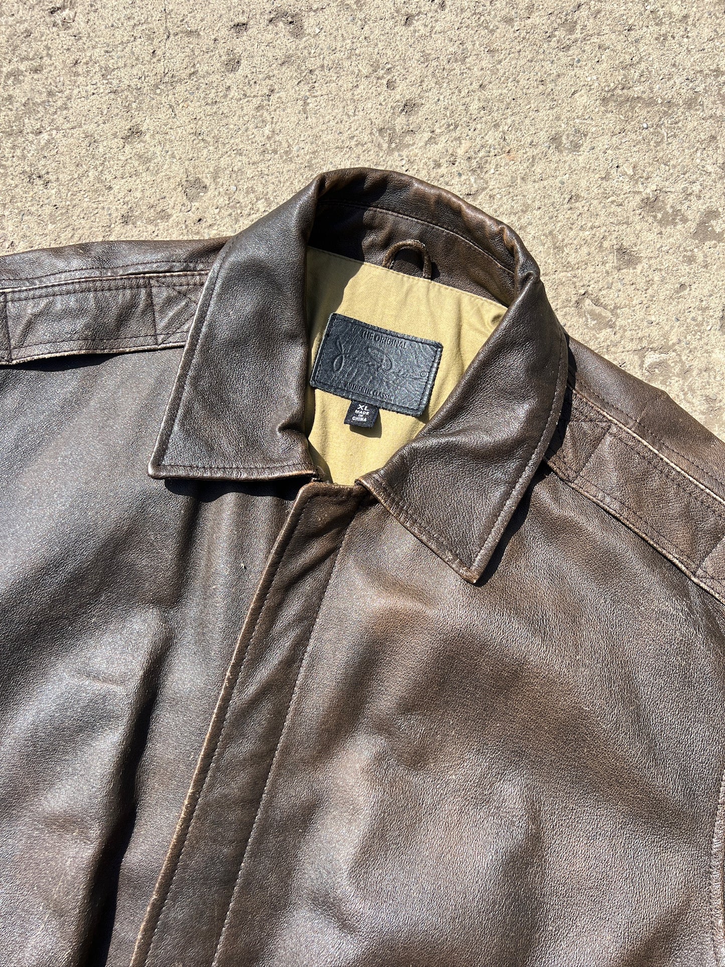 Vintage 1990s James Dean Brown Leather Bomber Jacket | XL