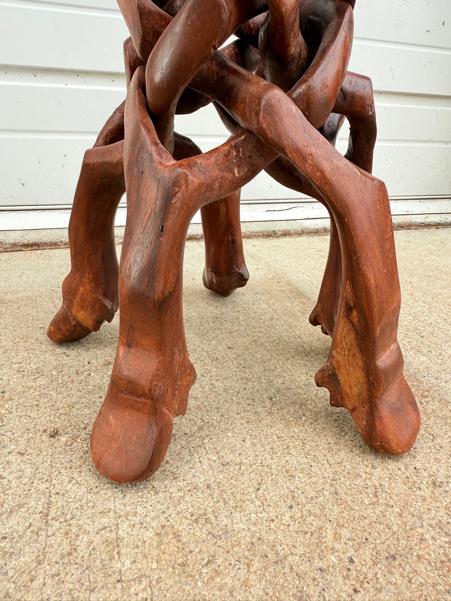Vintage 1950s Hand-Carved Wood Interlocking 5-Leg Plant Stand