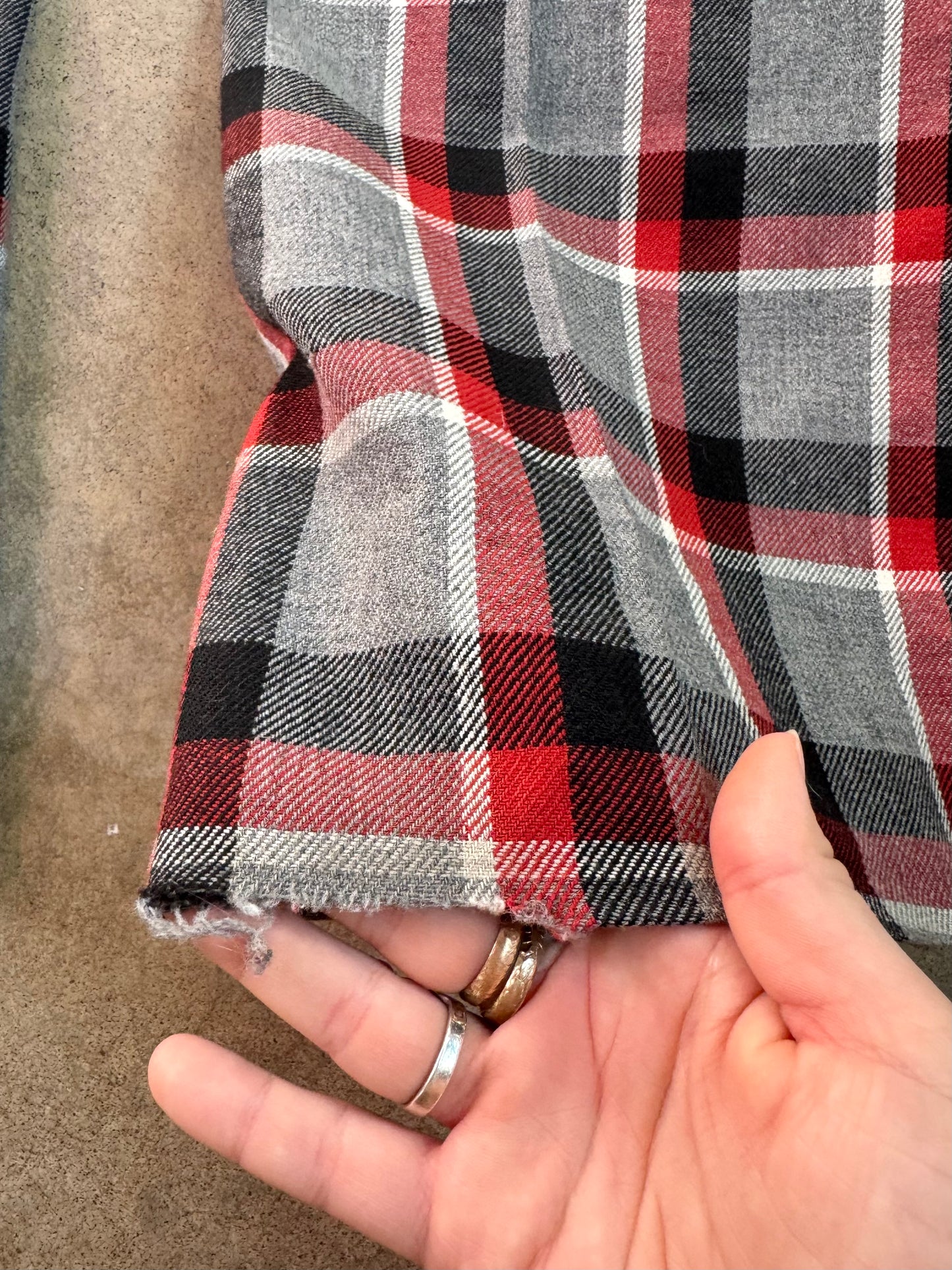 Vintage 1960s Red & Grey Plaid Wool Wide Leg Trousers | Waist 36”