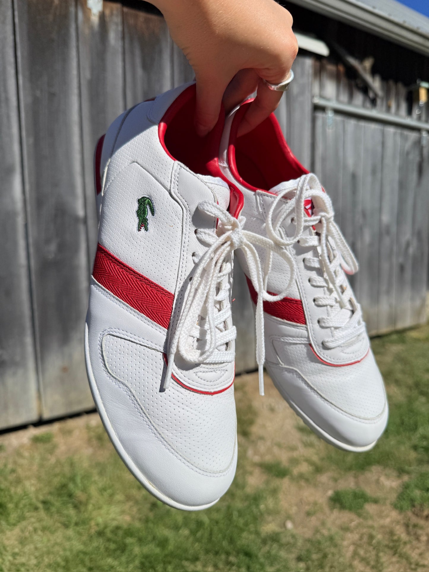 Lacoste Red & White T-Clip Sneakers | Men’s 10