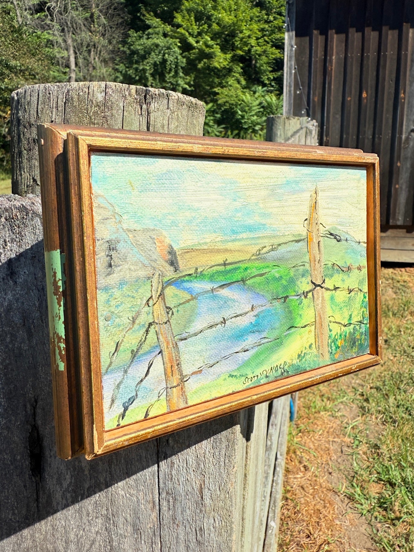 Vintage 1970s Signed & Framed Heart River North Dakota Landscape Oil on Canvas Painting