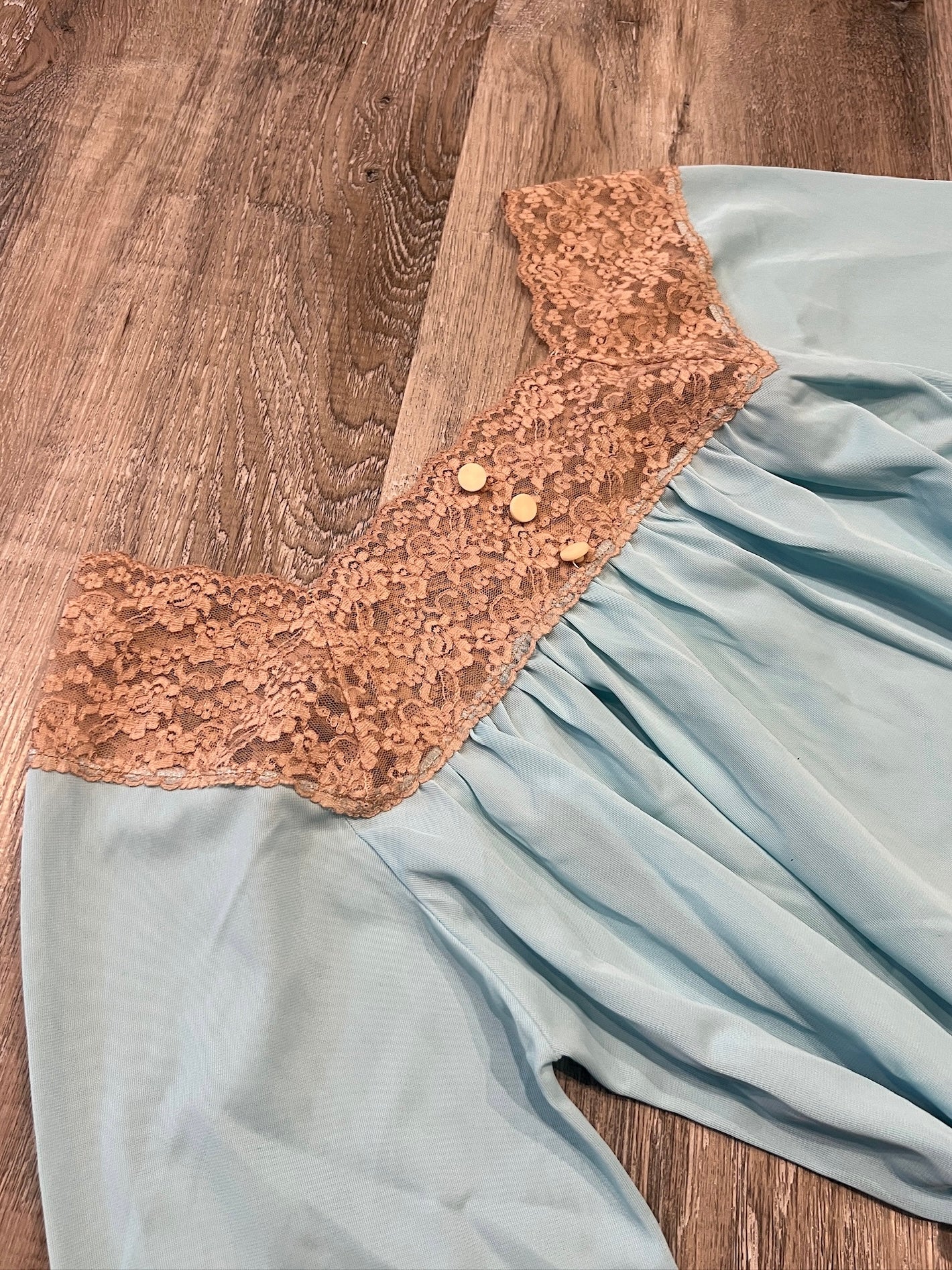 Vintage 1960s Lisette Al Sterling Blue Lace Trim Nightie | Small