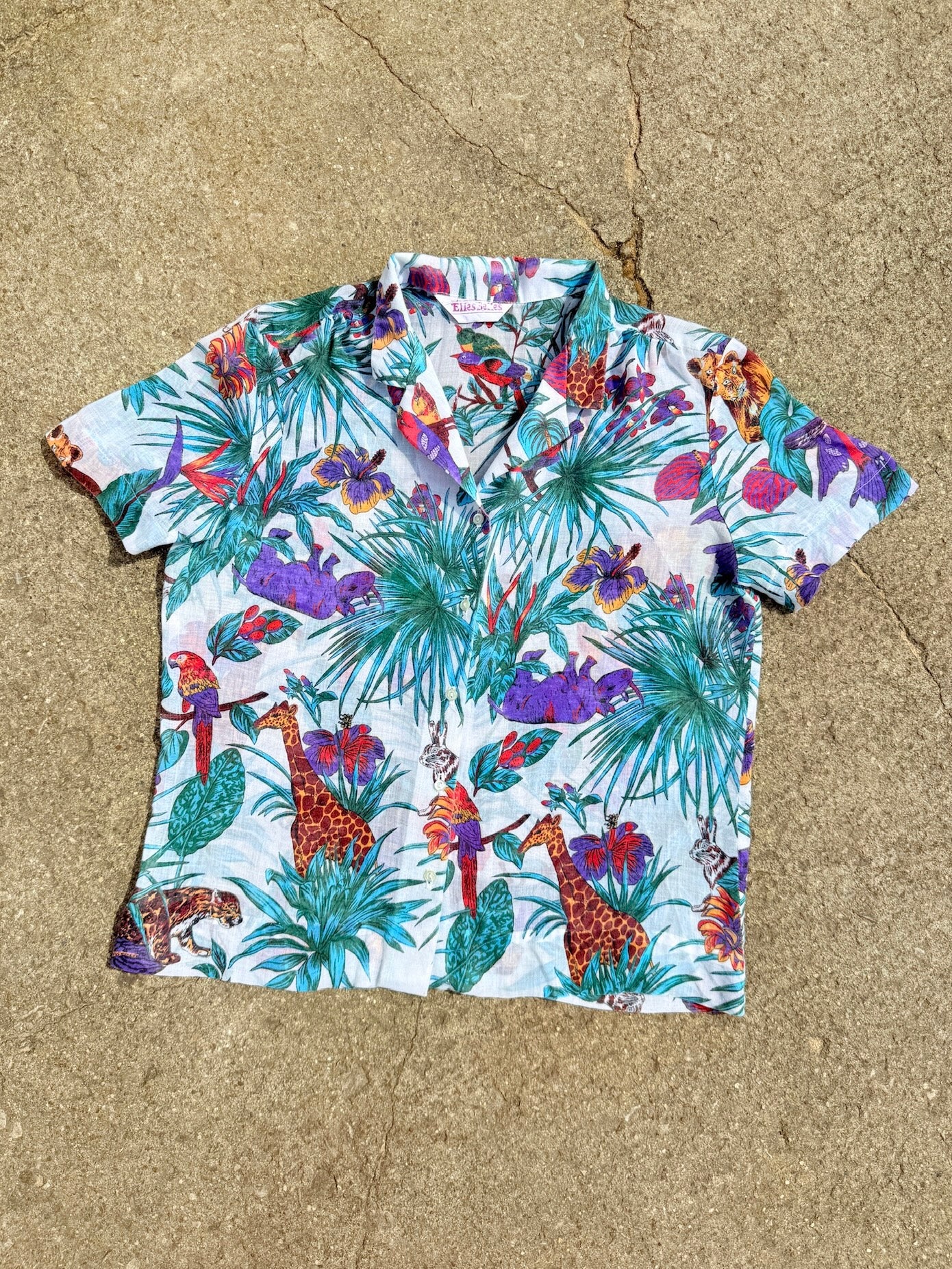 Vintage Elles Belles Tropical Print Button Down Shirt | L-XL