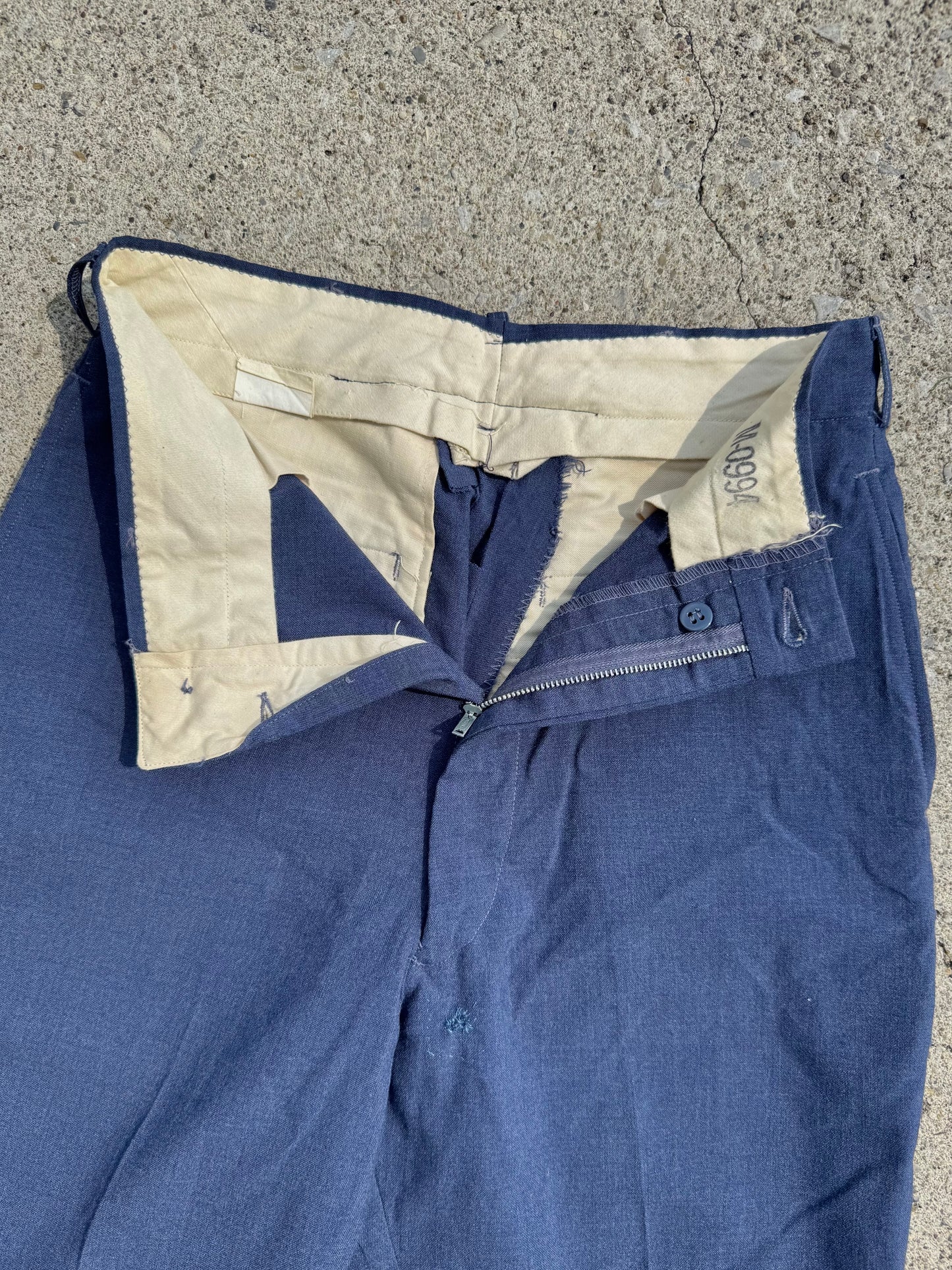 Vintage 1950s Military Issue Blue Wool Trousers | Waist 28”