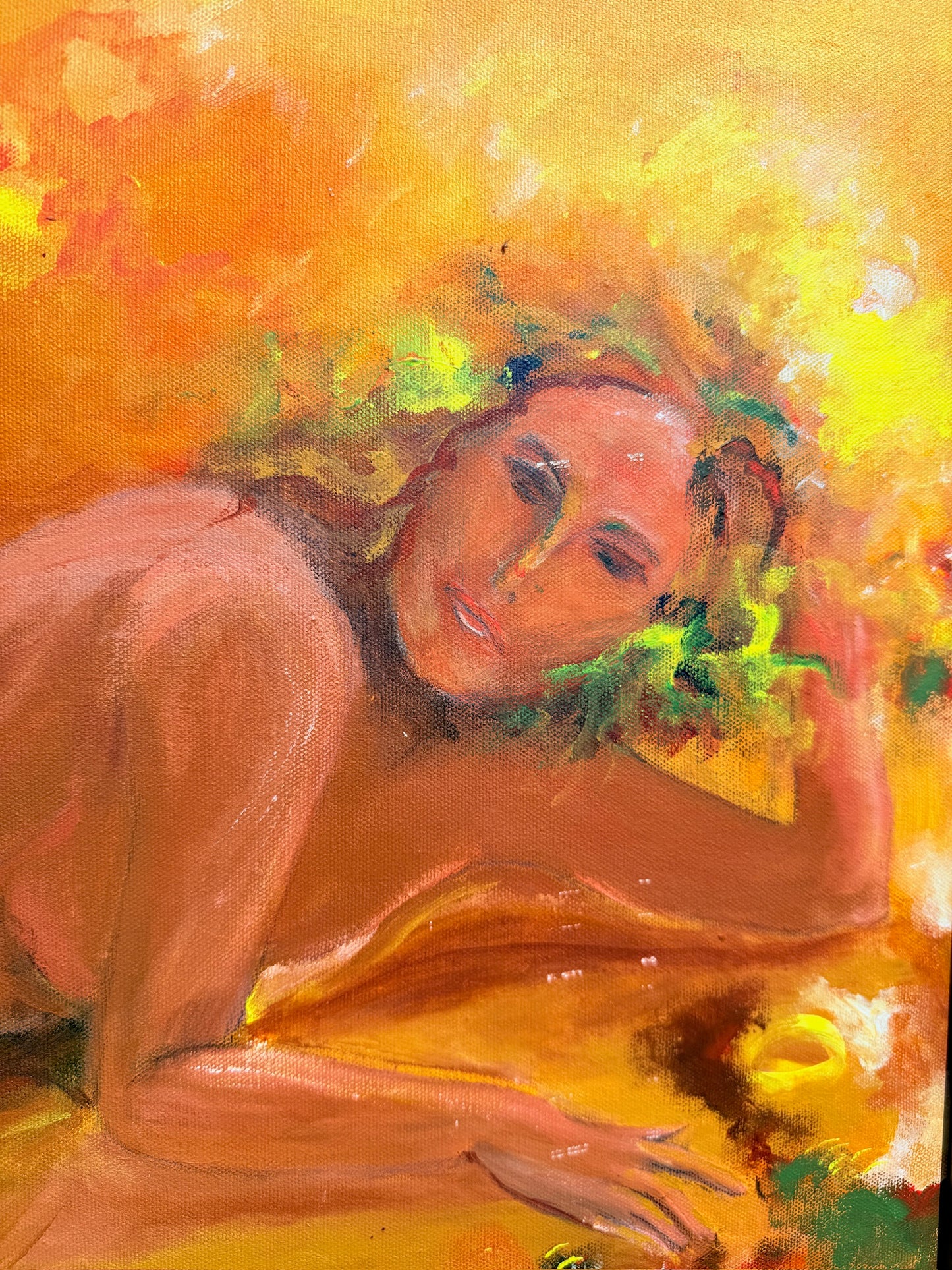 Vintage 1960s Framed "Lounging Lady" Nude Oil Painting