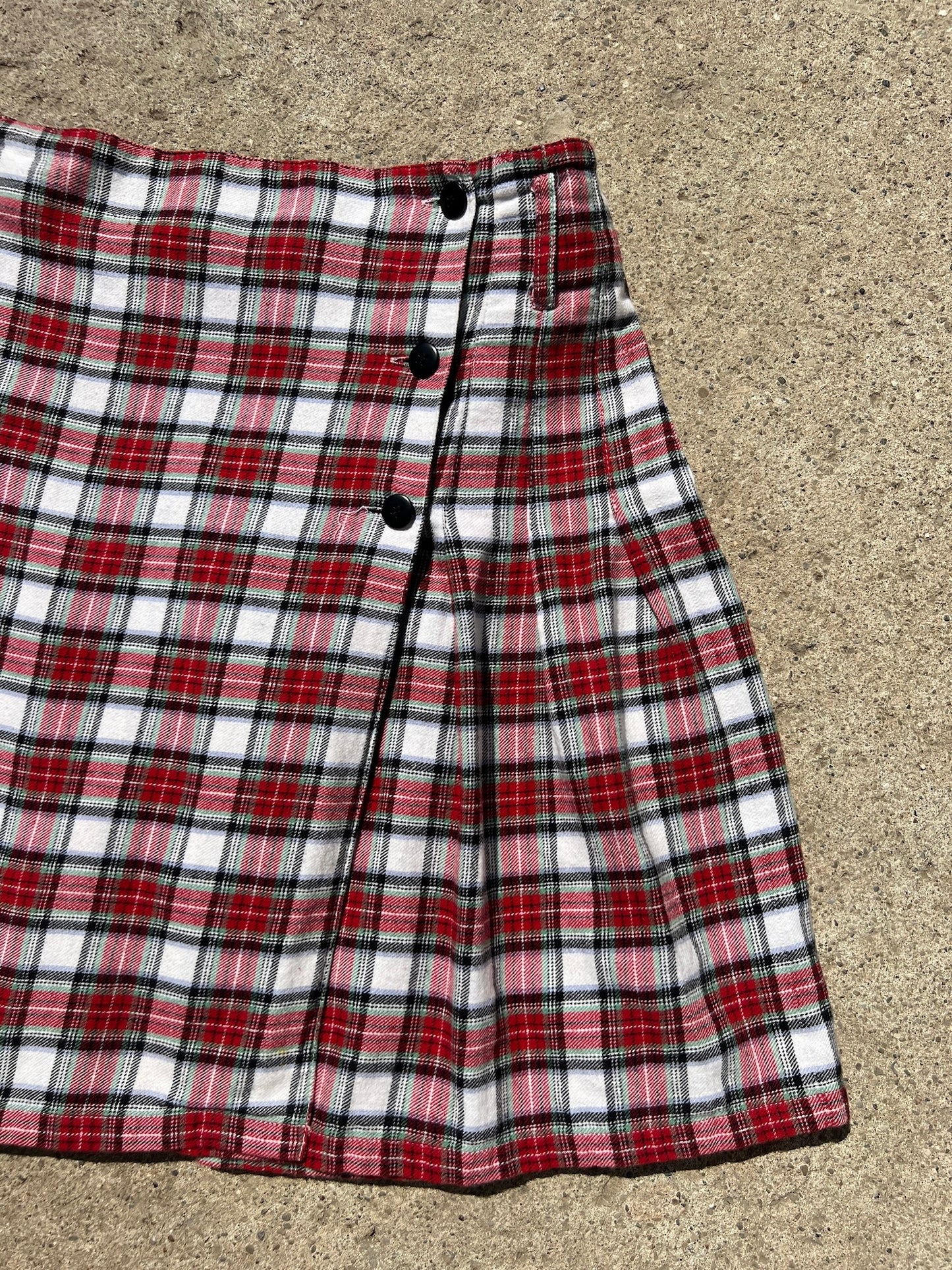 Vintage 1990s Express Red Plaid Pleated Cotton Mini Skirt | Medium