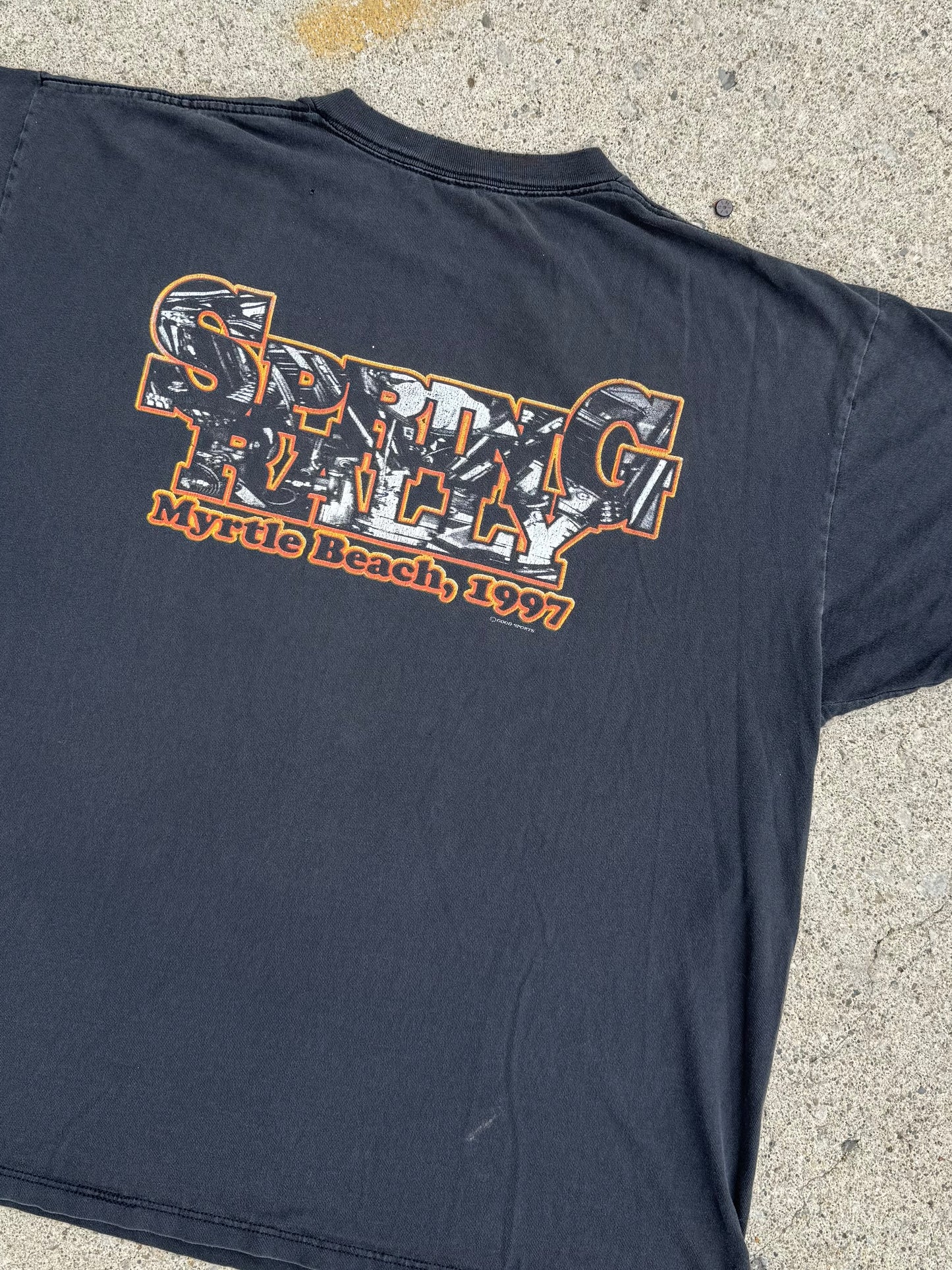 Vintage 1997 Myrtle Beach Spring Rally Distressed Motorcycle Graphic Tee | XL