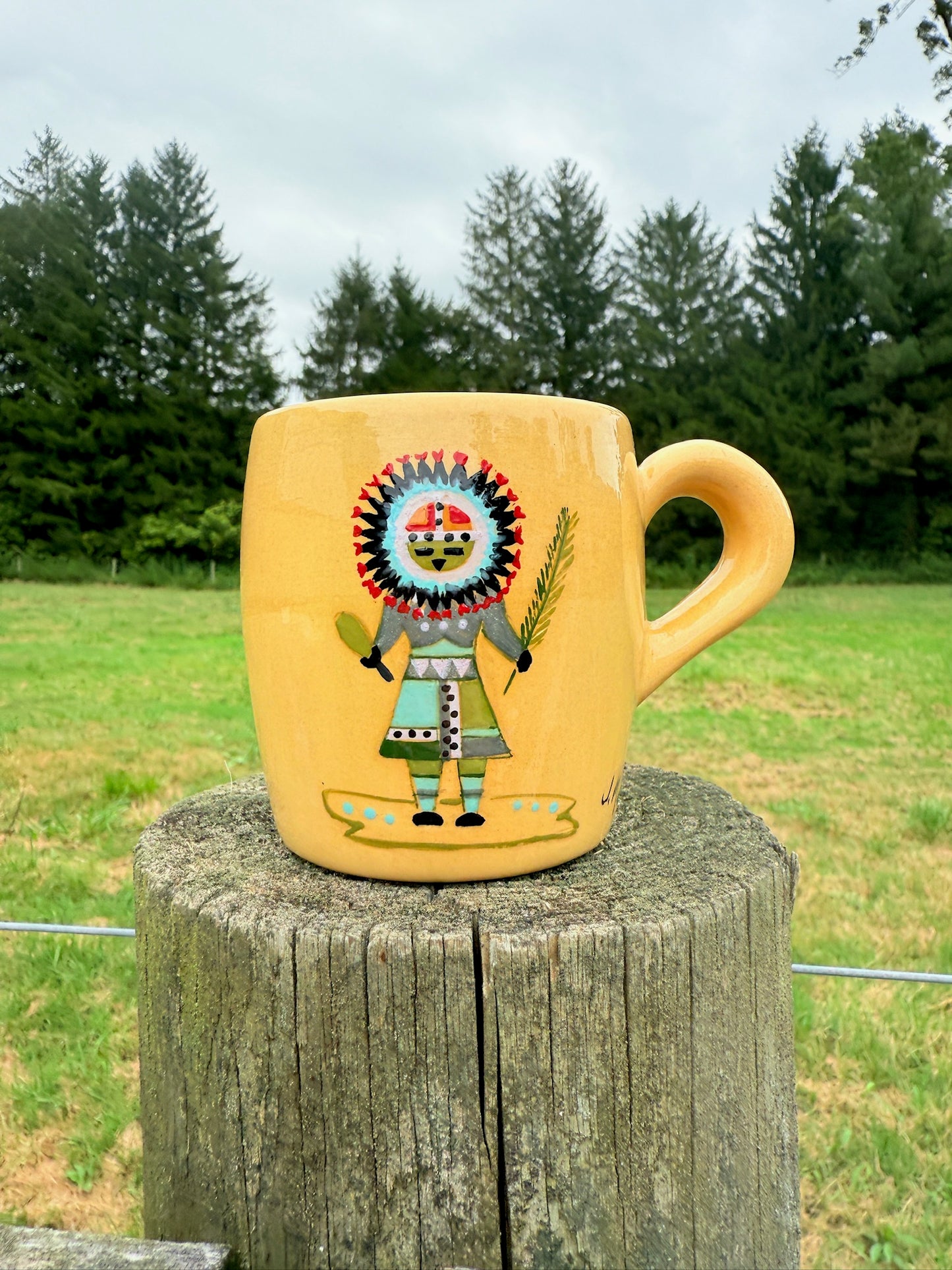 Vintage 1950s J. Moore Hand-Painted Ceramic Native American Coffee Mugs | Set of 5