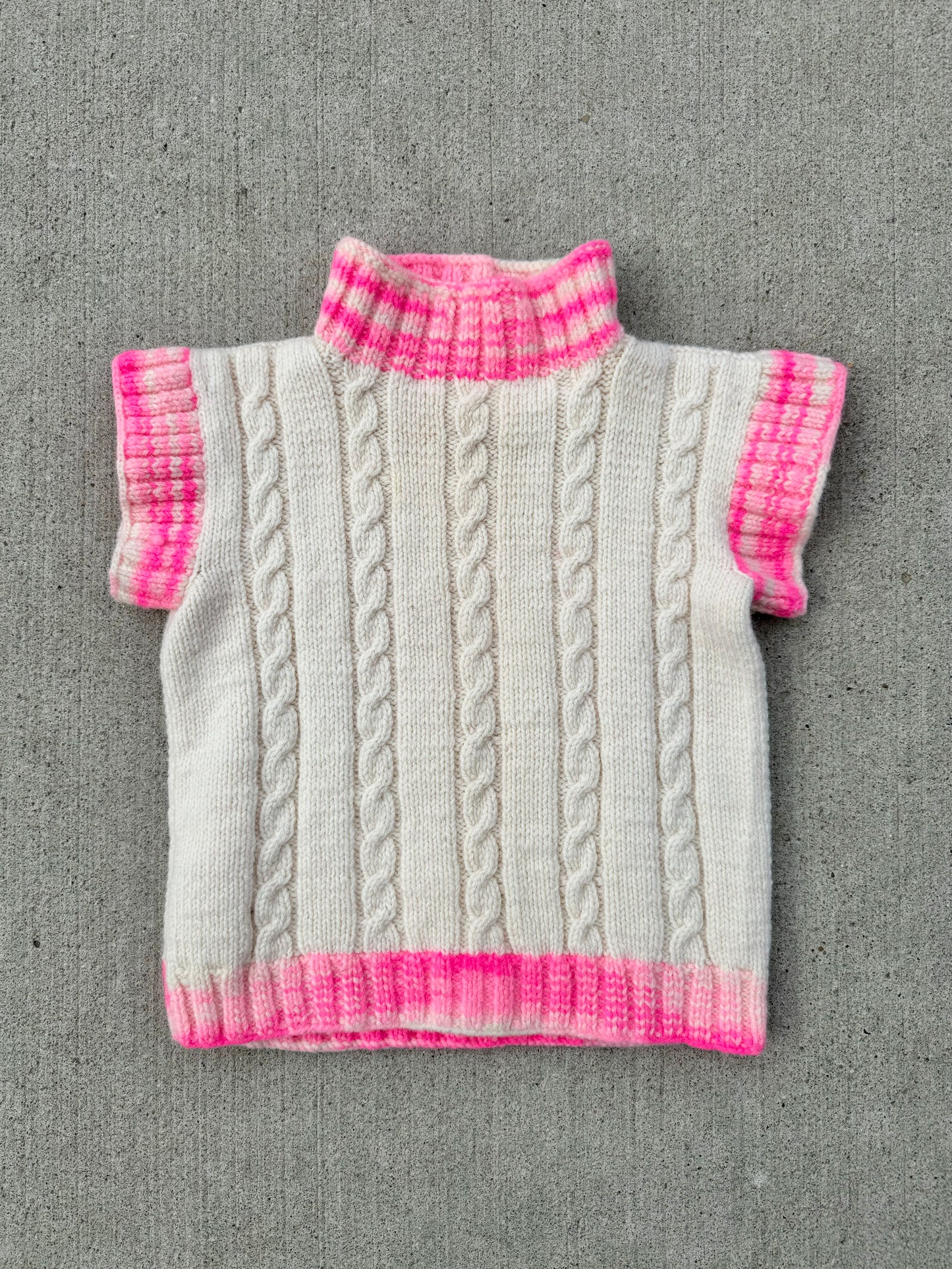 Vintage Handmade Pink & Cream Cable Knit Sweater Vest | XS