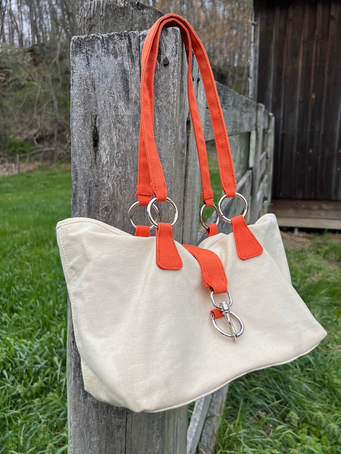 2000s Matrix Orange & Cream Canvas Tote Purse